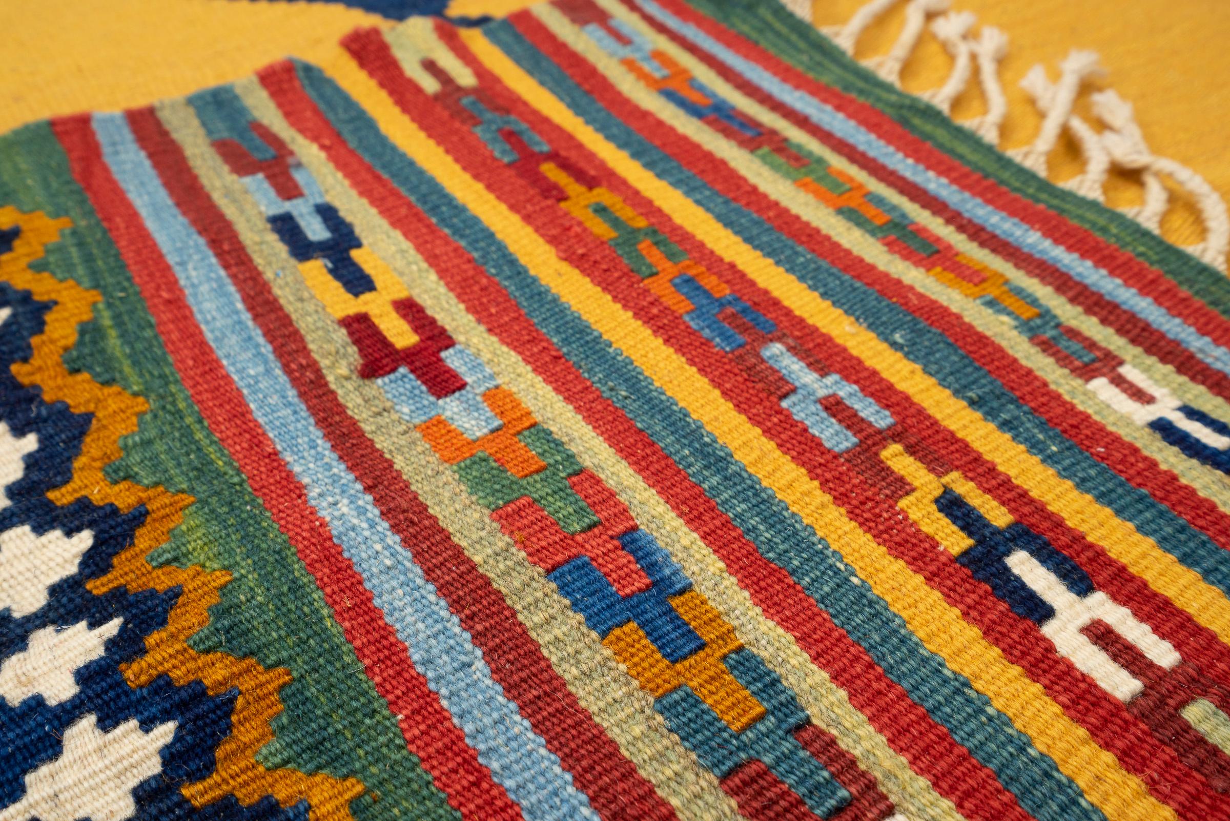 New Weave Fine Qashqai Yellow Toranj Persian Kilim Rug