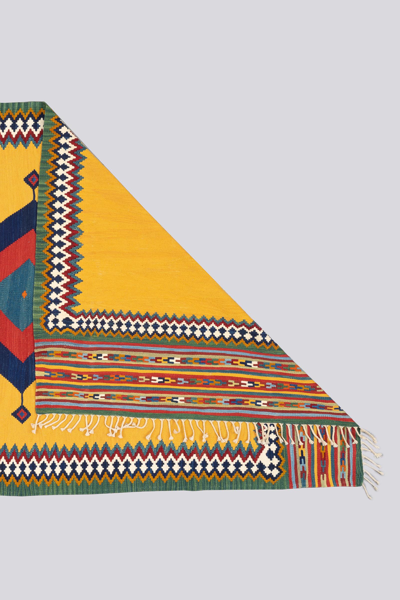 New Weave Fine Qashqai Yellow Toranj Persian Kilim Rug