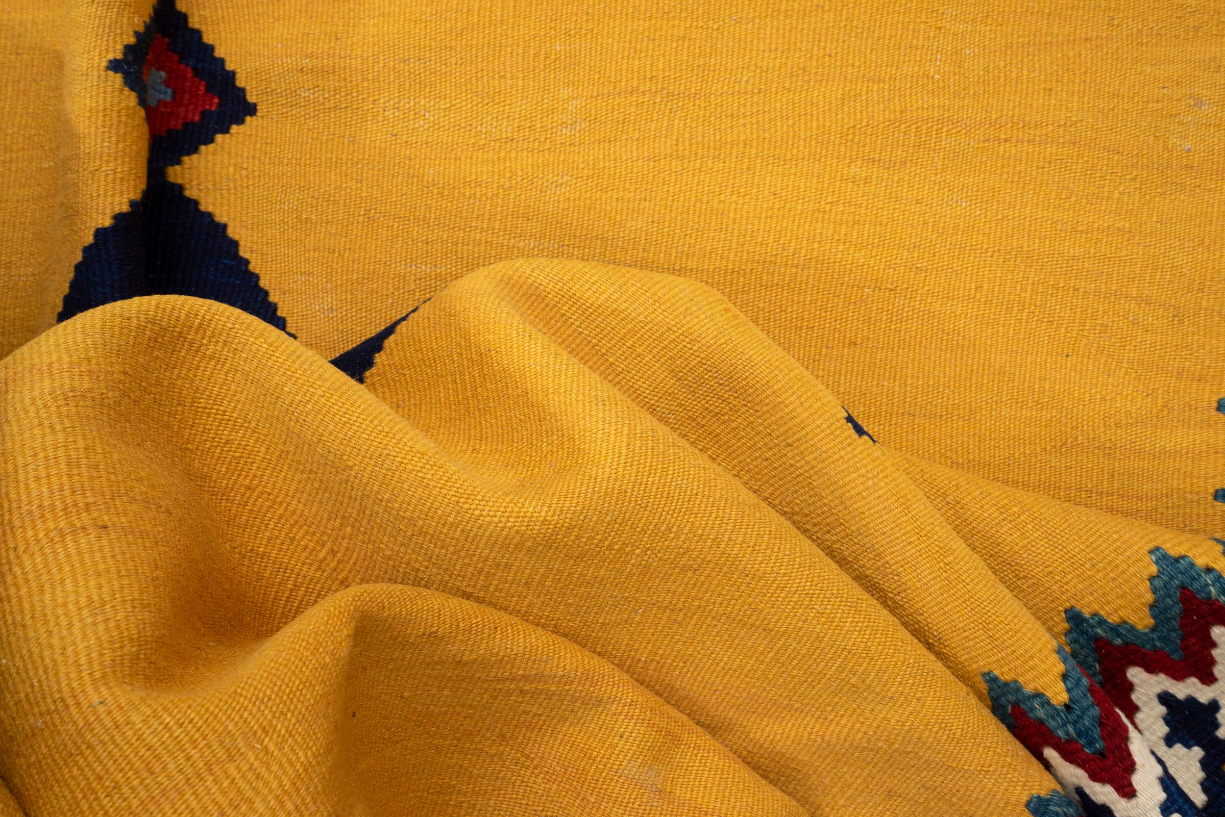 New Weave Fine Qashqai Yellow Toranj Persian Kilim Rug