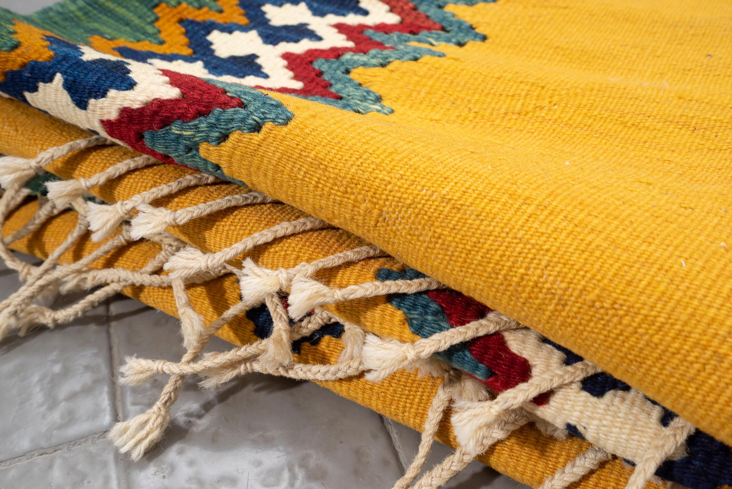 New Weave Fine Qashqai Yellow Toranj Persian Kilim Rug