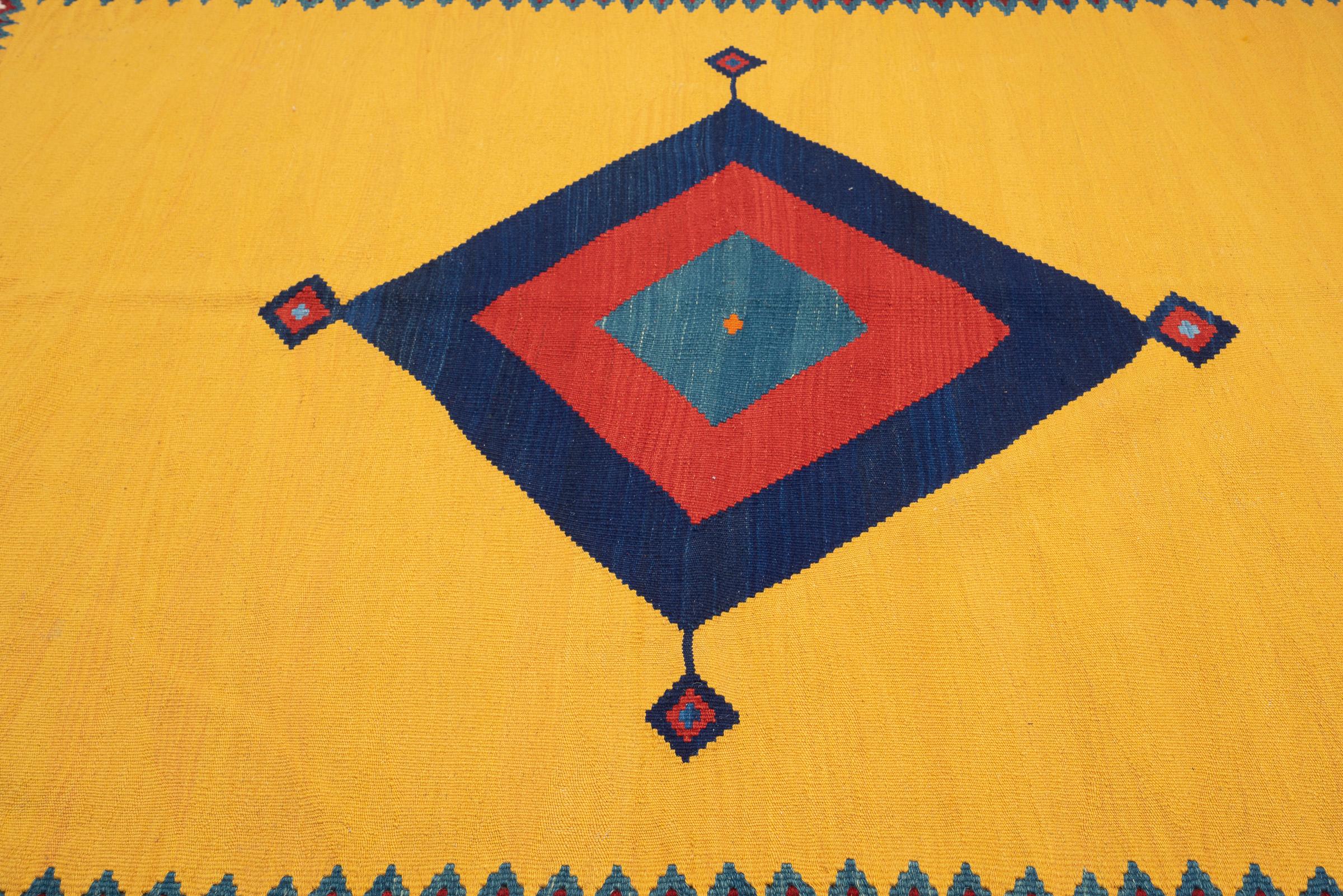 New Weave Fine Qashqai Yellow Toranj Persian Kilim Rug