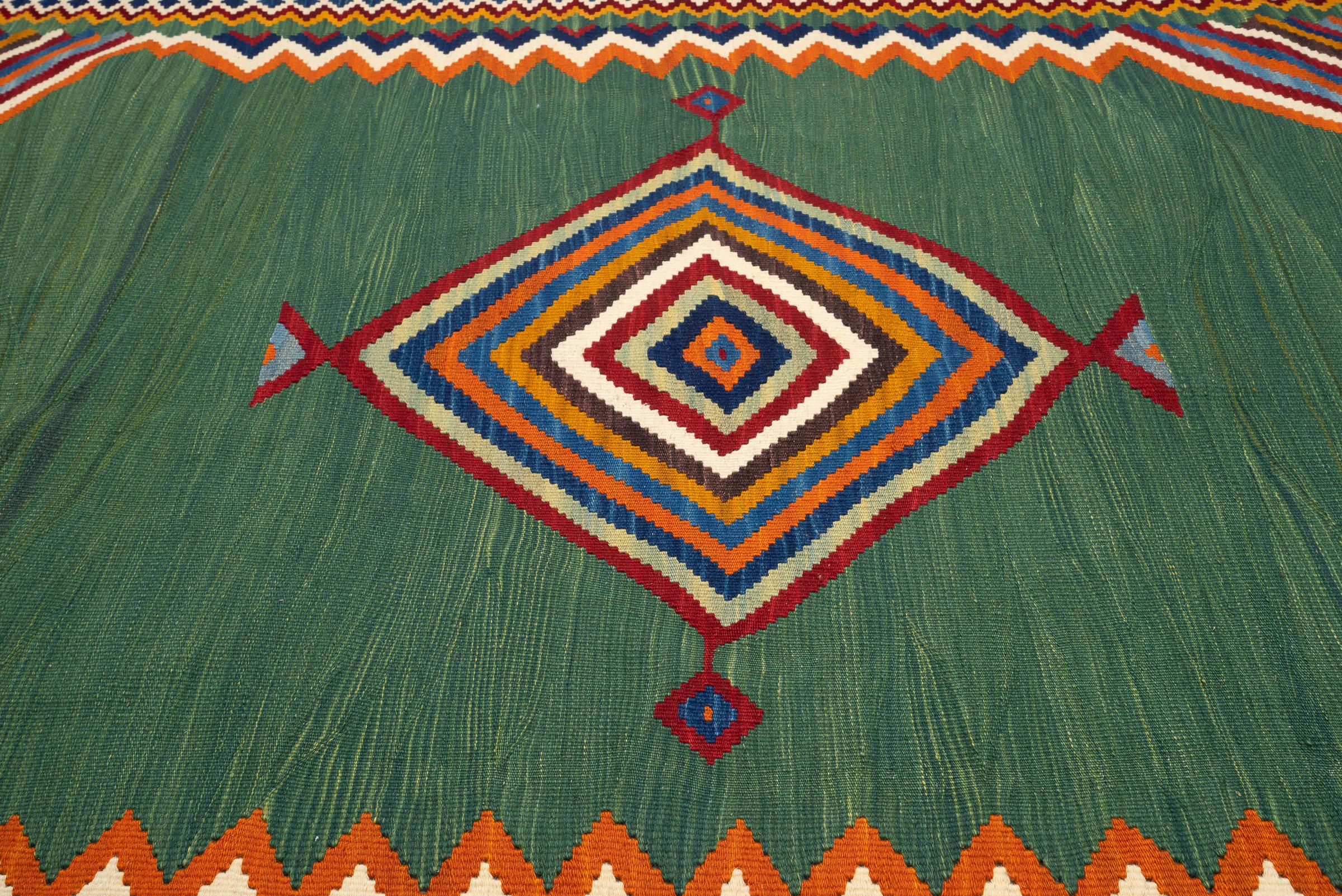 New Weave Fine Qashqai Green Toranj Persian Kilim Rug