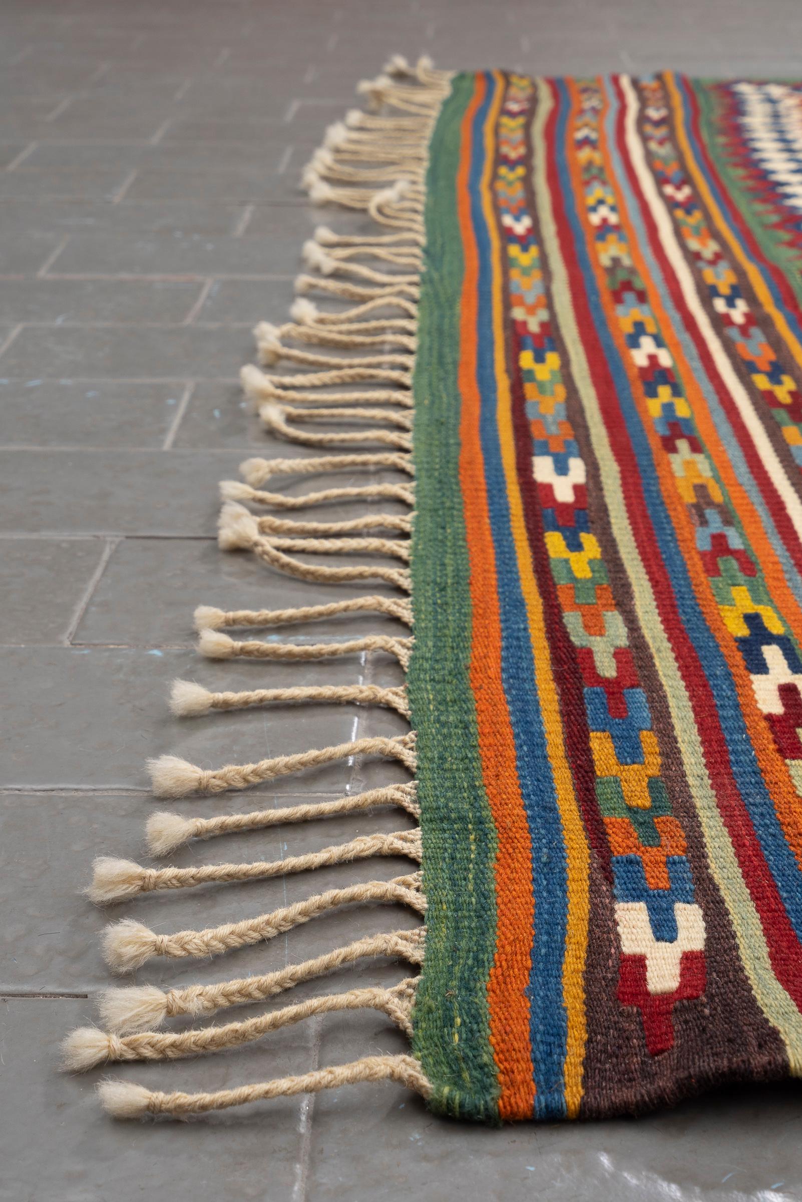 New Weave Fine Qashqai Green Toranj Persian Kilim Rug