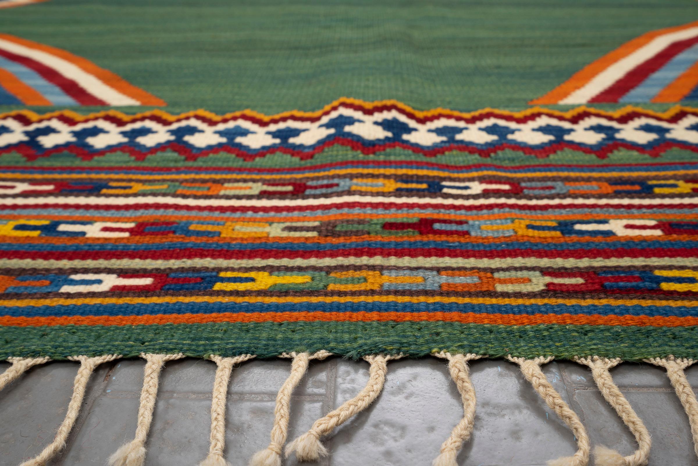 New Weave Fine Qashqai Green Toranj Persian Kilim Rug