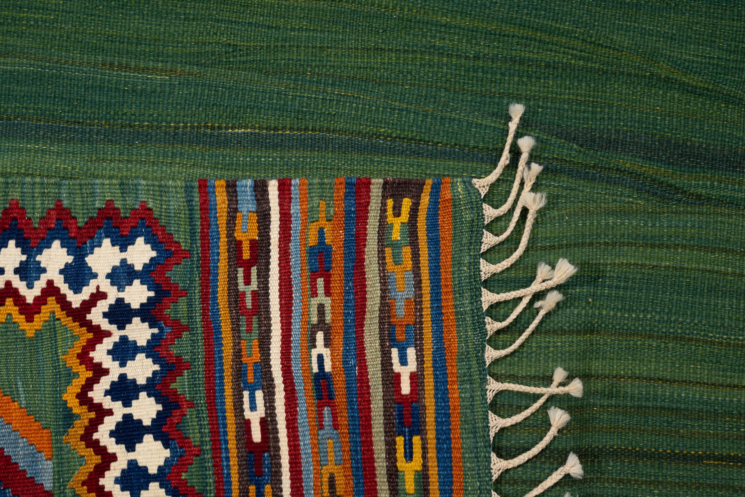 New Weave Fine Qashqai Green Toranj Persian Kilim Rug