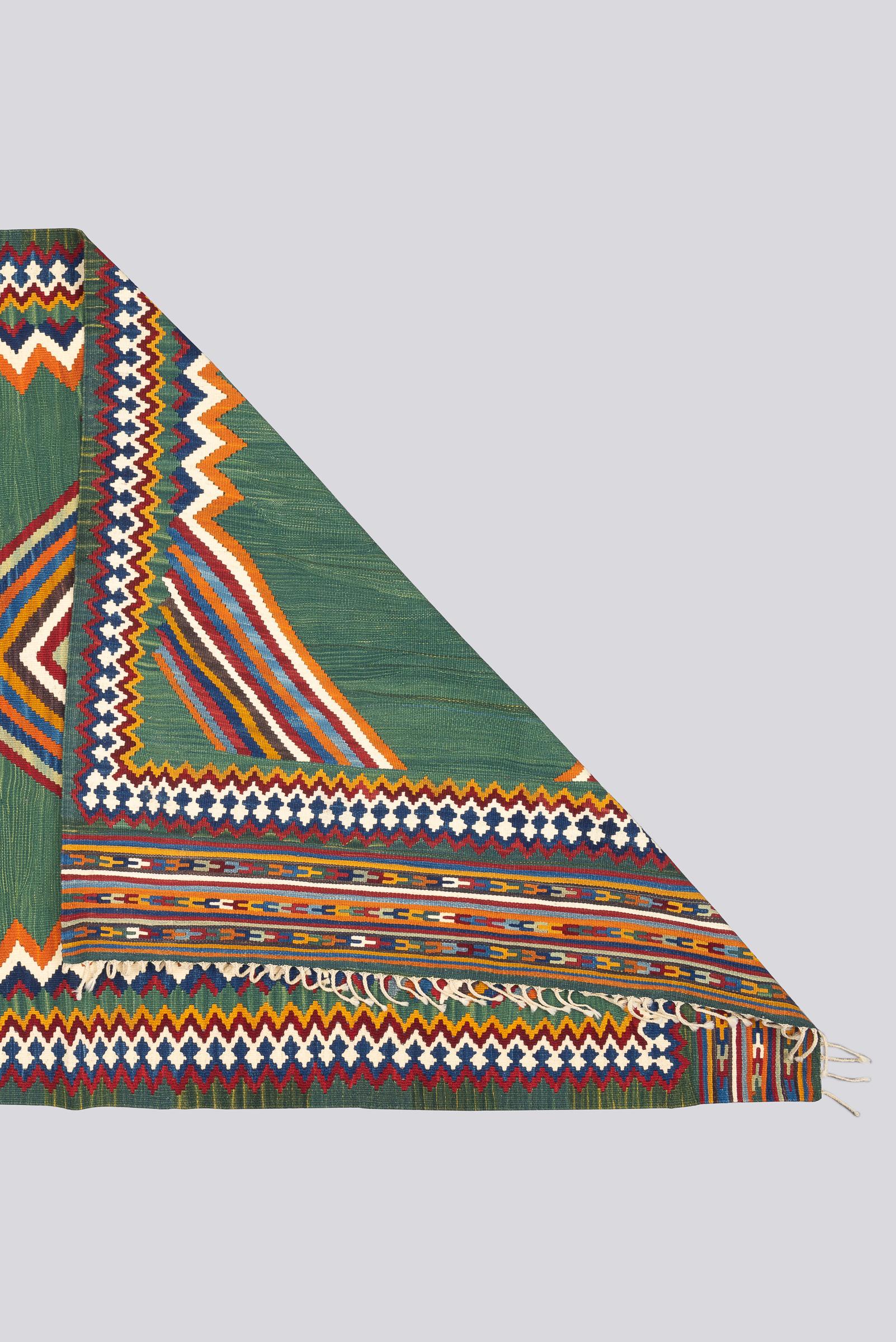 New Weave Fine Qashqai Green Toranj Persian Kilim Rug