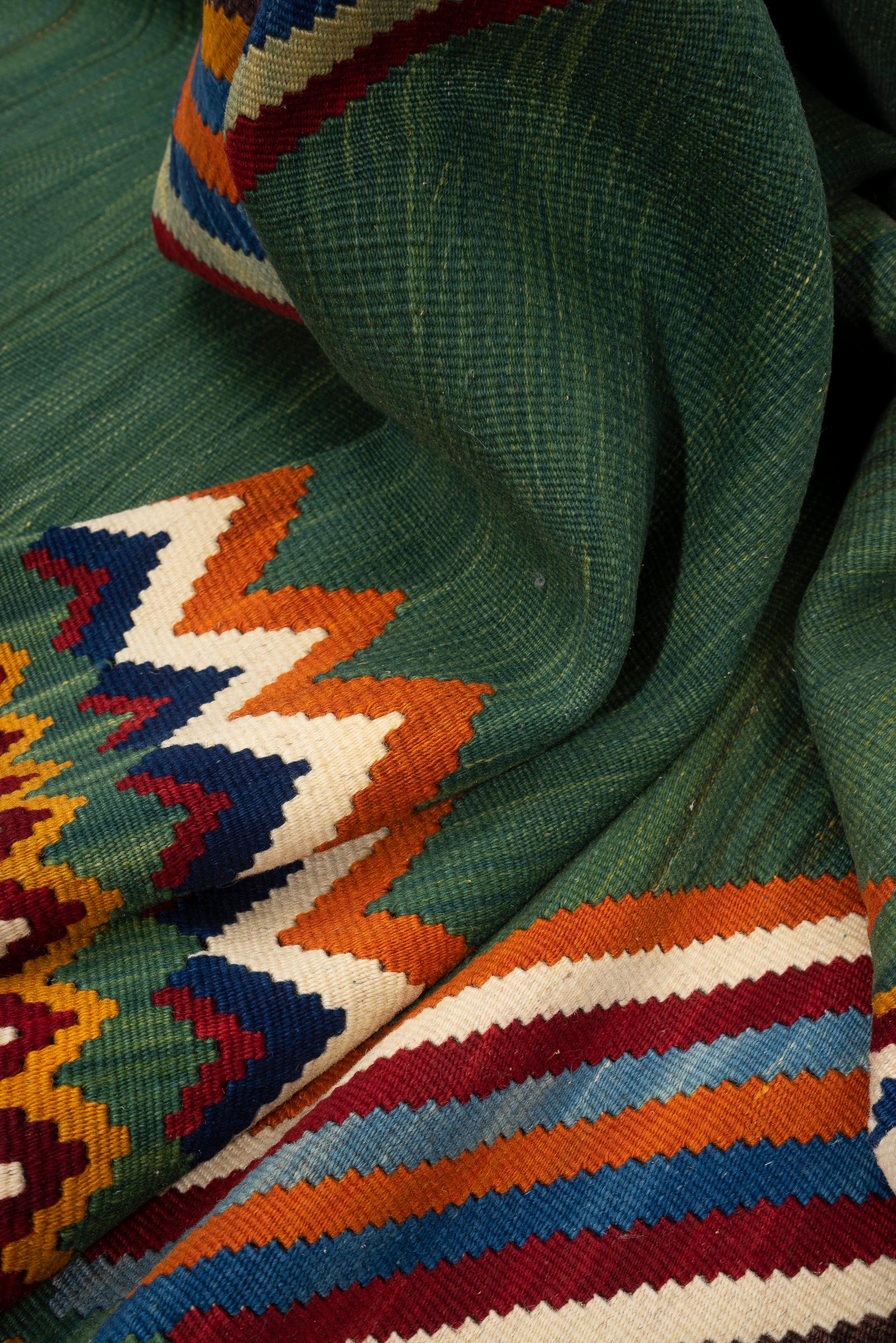 New Weave Fine Qashqai Green Toranj Persian Kilim Rug