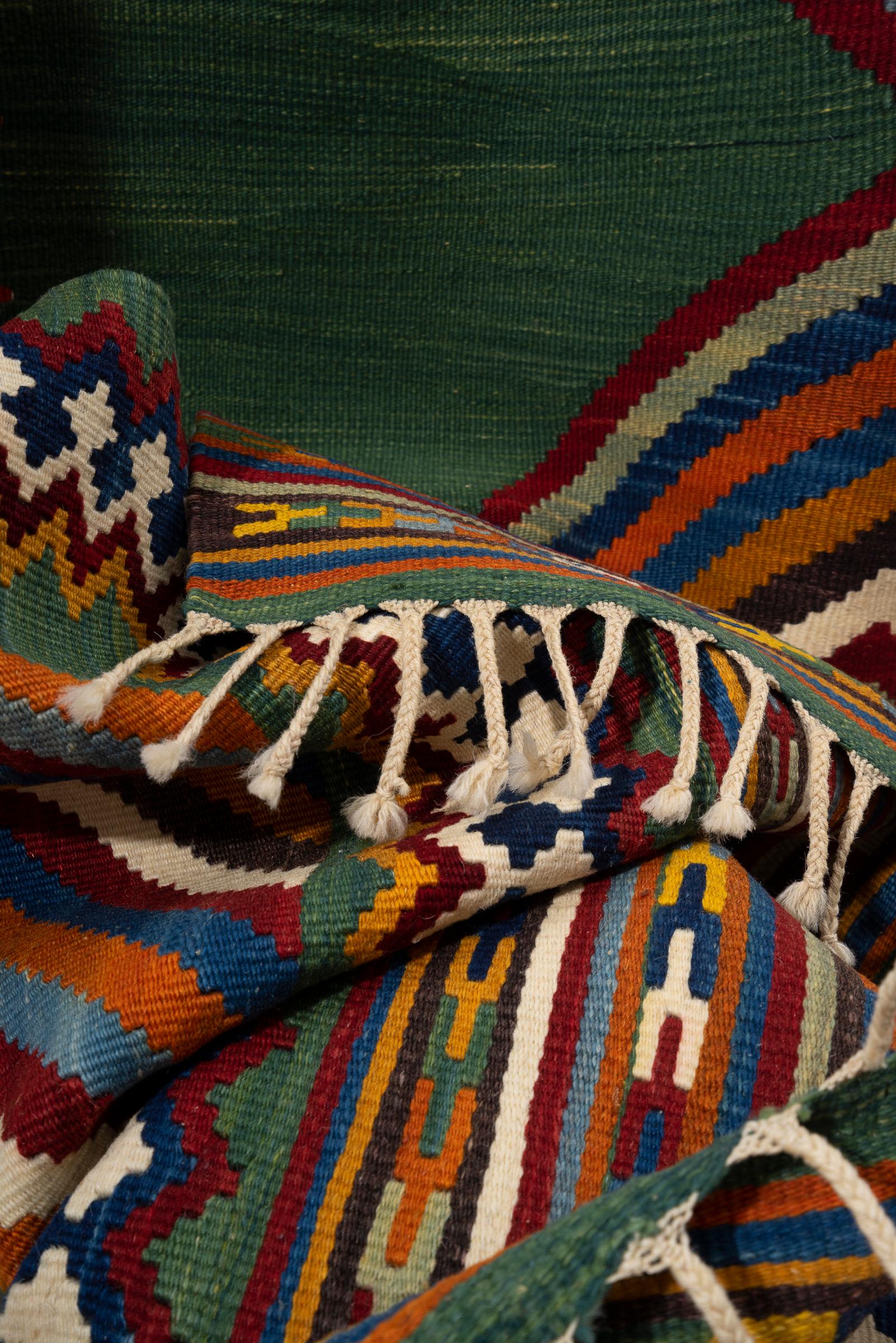 New Weave Fine Qashqai Green Toranj Persian Kilim Rug