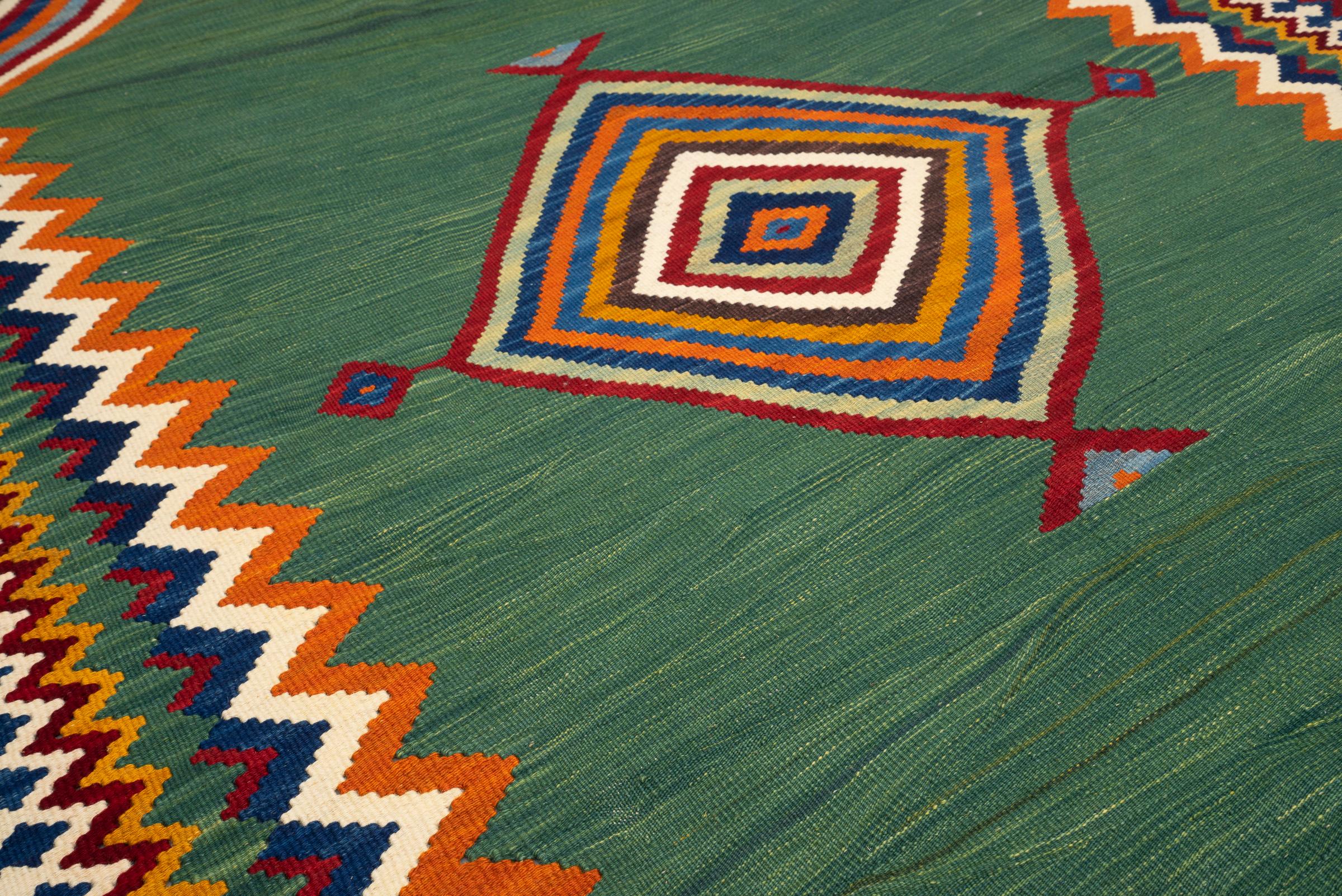 New Weave Fine Qashqai Green Toranj Persian Kilim Rug