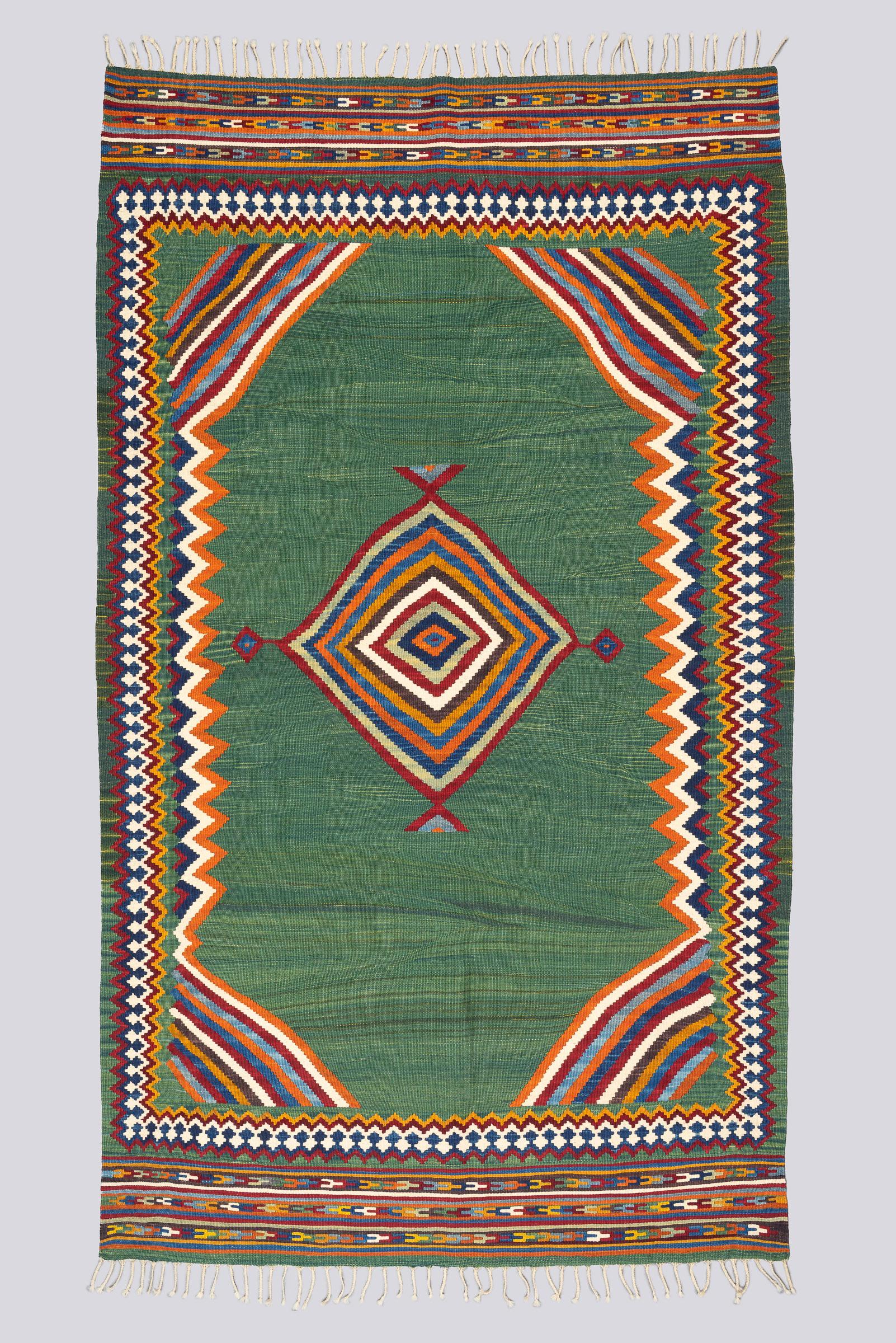 New Weave Fine Qashqai Green Toranj Kilim 3.9SQM