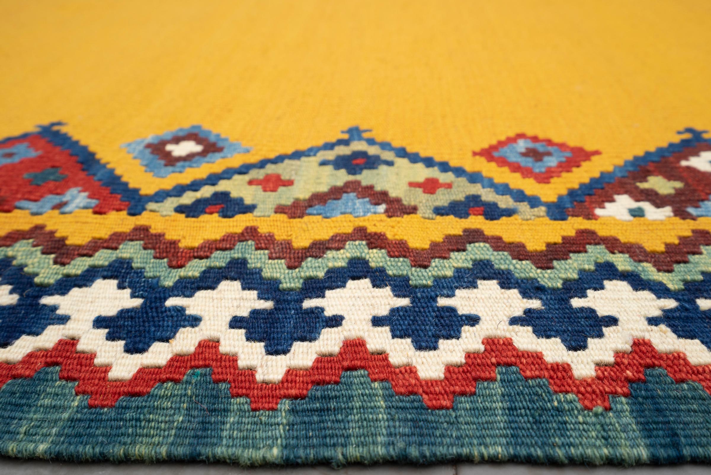 New Weave Fine Qashqai Yellow field Persian Kilim Rug