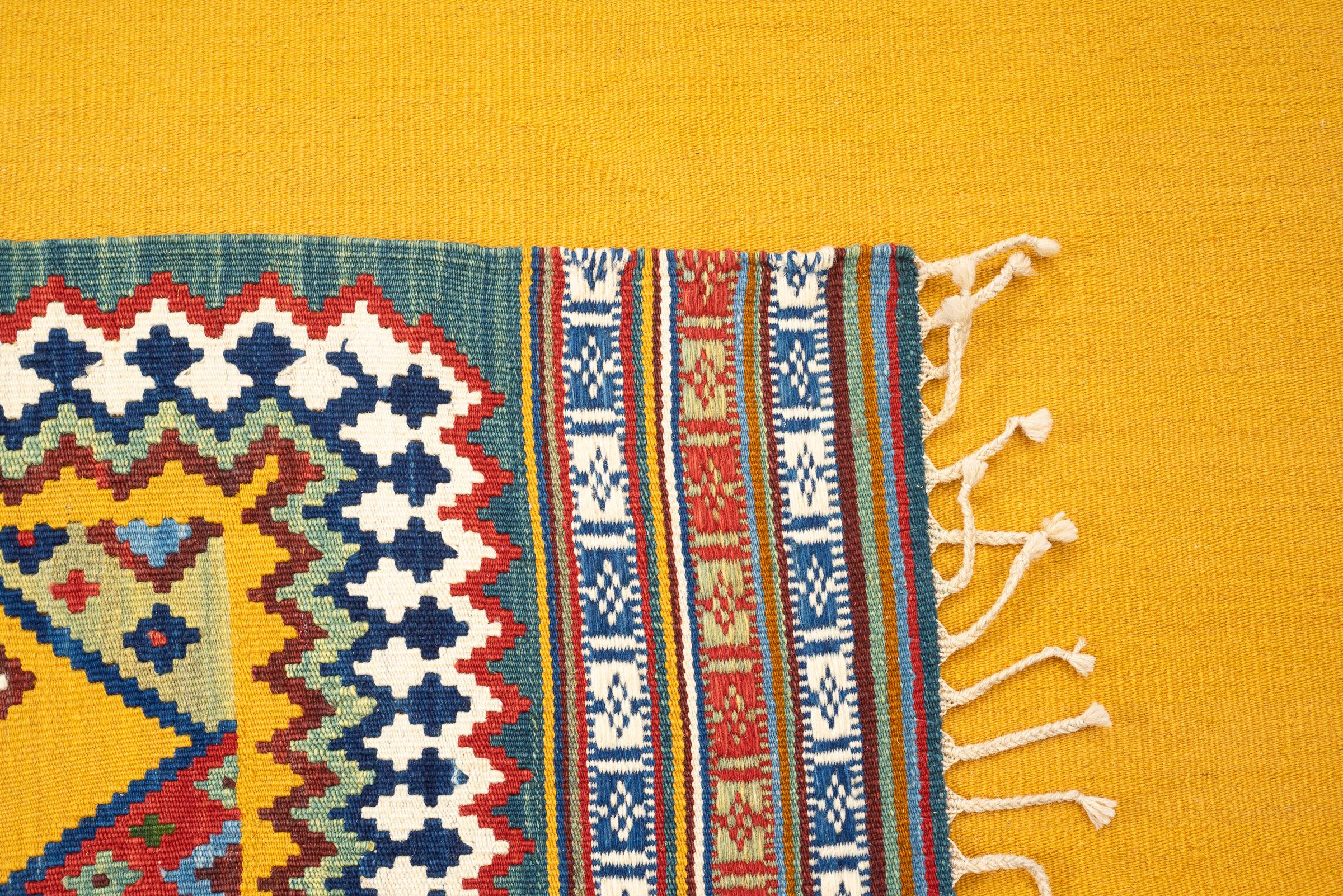 New Weave Fine Qashqai Yellow field Persian Kilim Rug