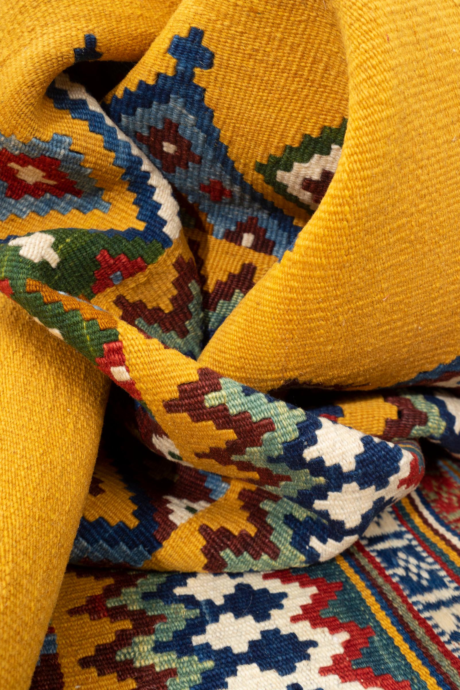 New Weave Fine Qashqai Yellow field Persian Kilim Rug