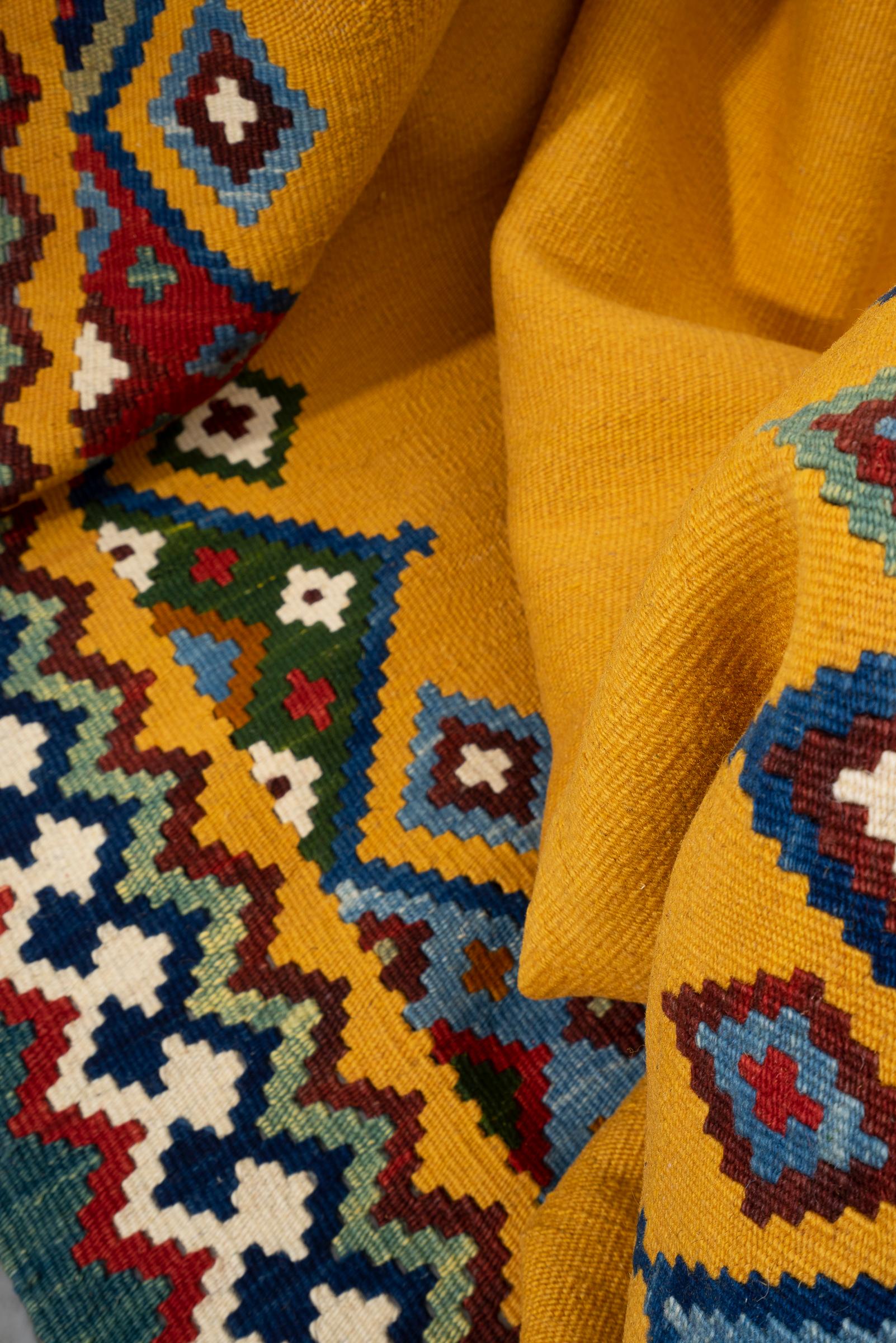 New Weave Fine Qashqai Yellow field Persian Kilim Rug