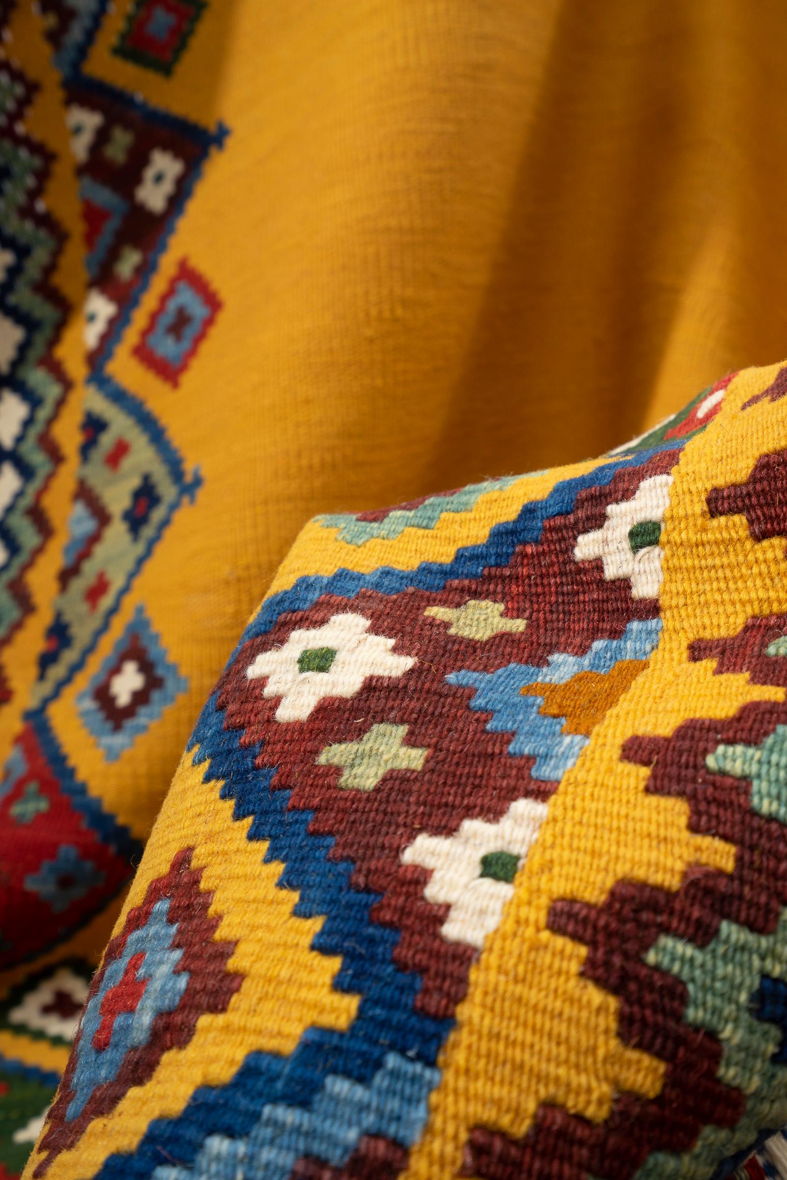 New Weave Fine Qashqai Yellow field Persian Kilim Rug