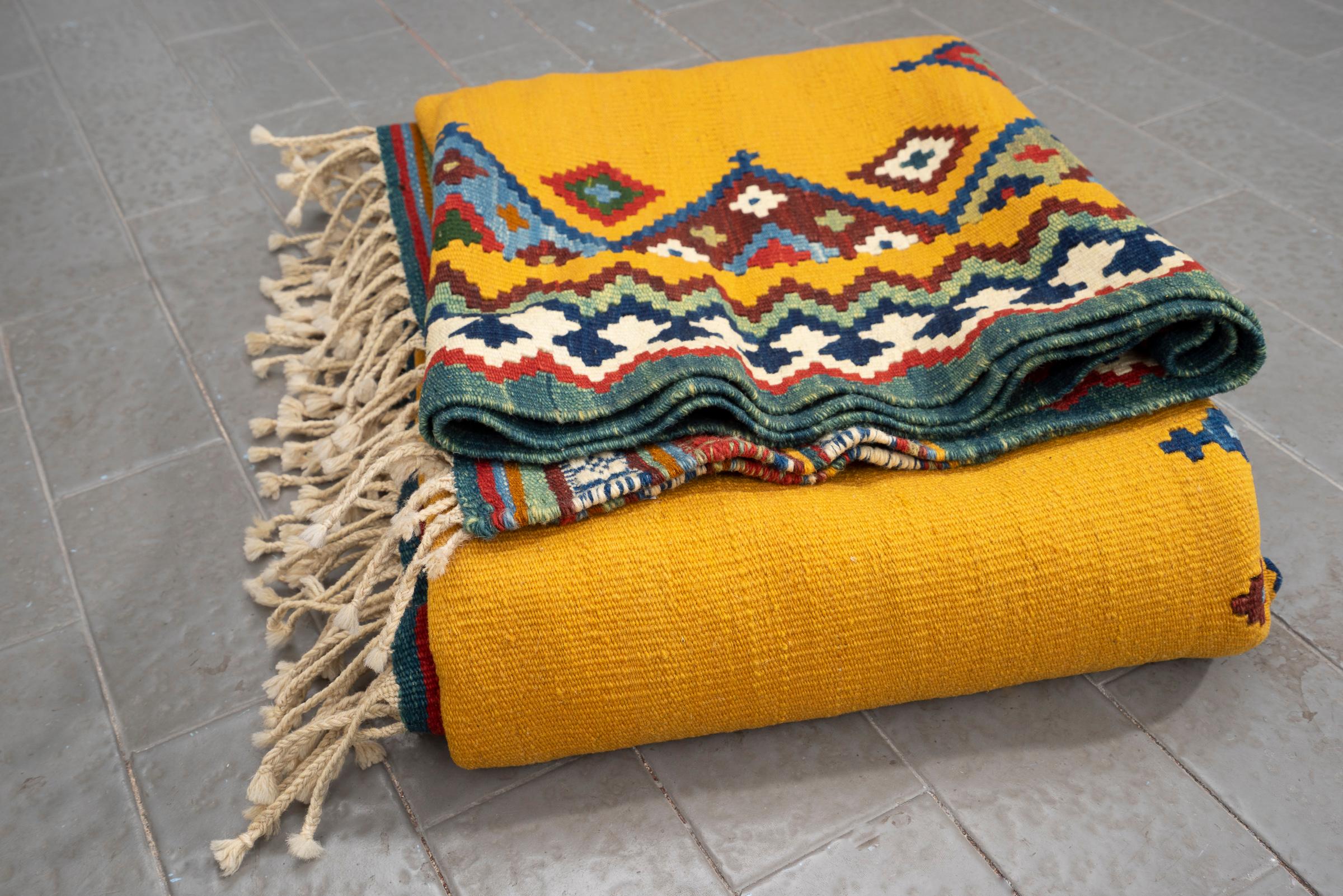 New Weave Fine Qashqai Yellow field Persian Kilim Rug