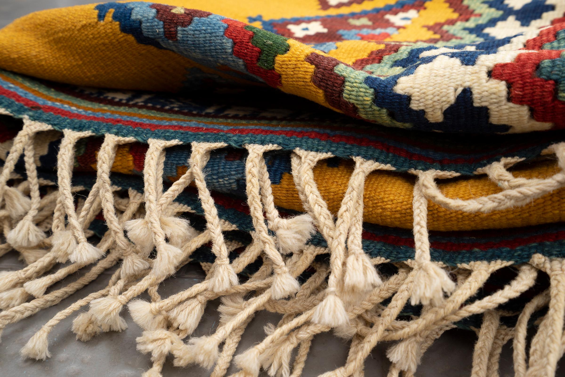 New Weave Fine Qashqai Yellow field Persian Kilim Rug