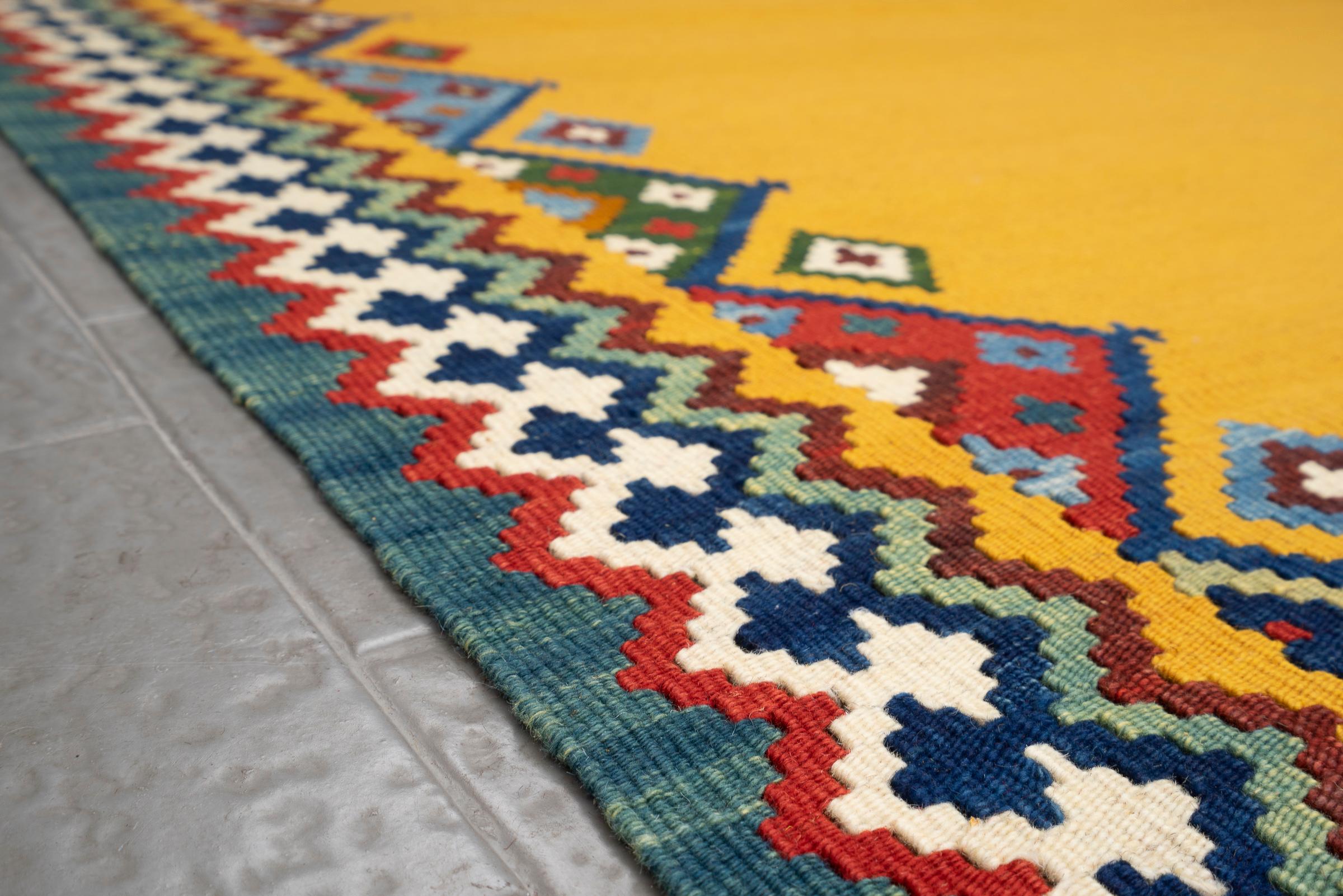 New Weave Fine Qashqai Yellow field Persian Kilim Rug