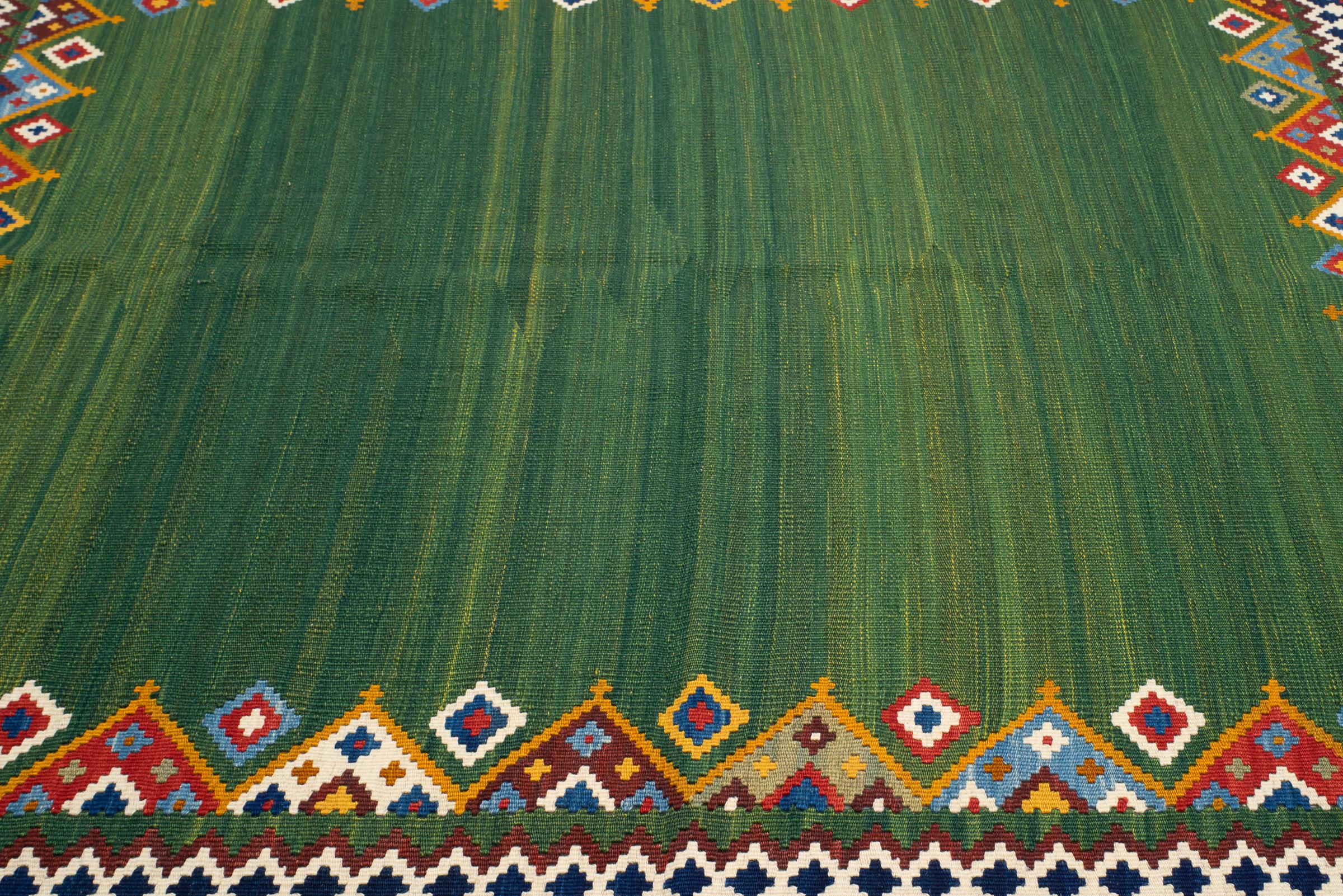 New Weave Fine Qashqai Green Fields Persian Kilim Rug