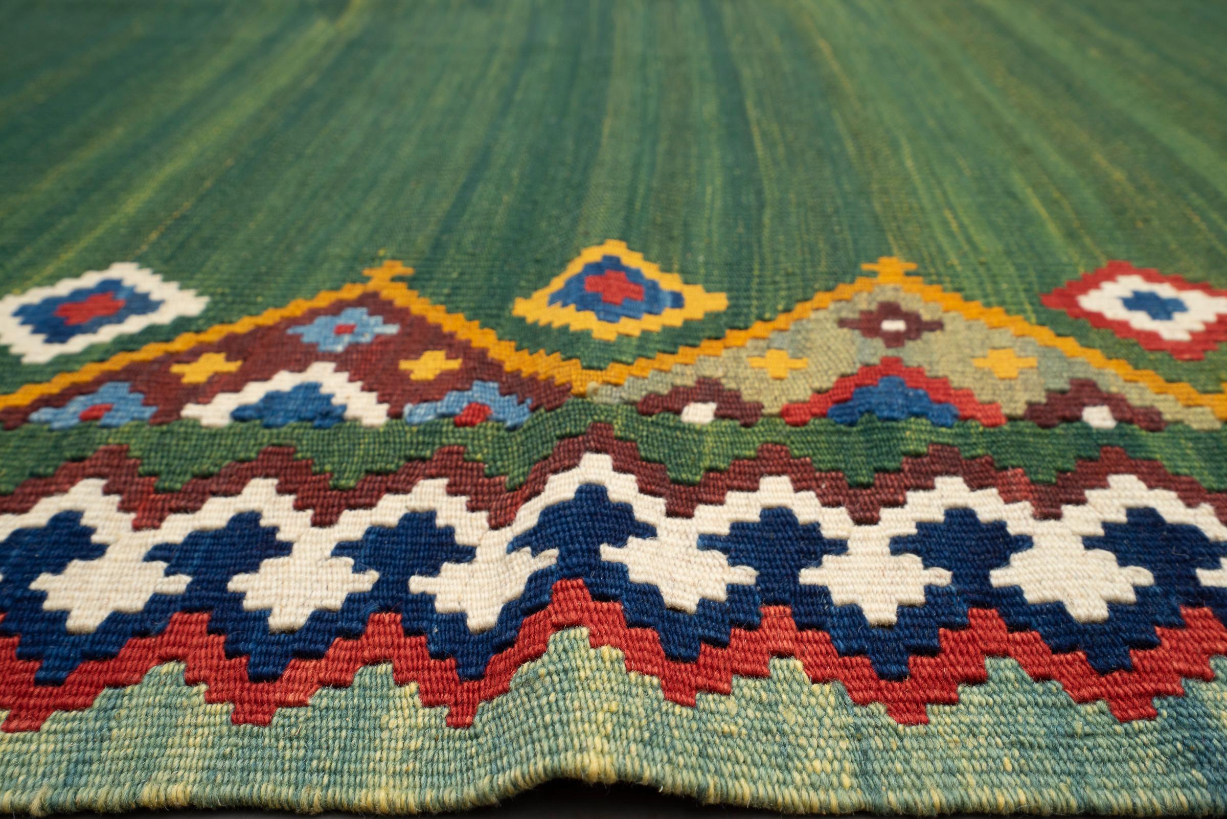 New Weave Fine Qashqai Green Fields Persian Kilim Rug