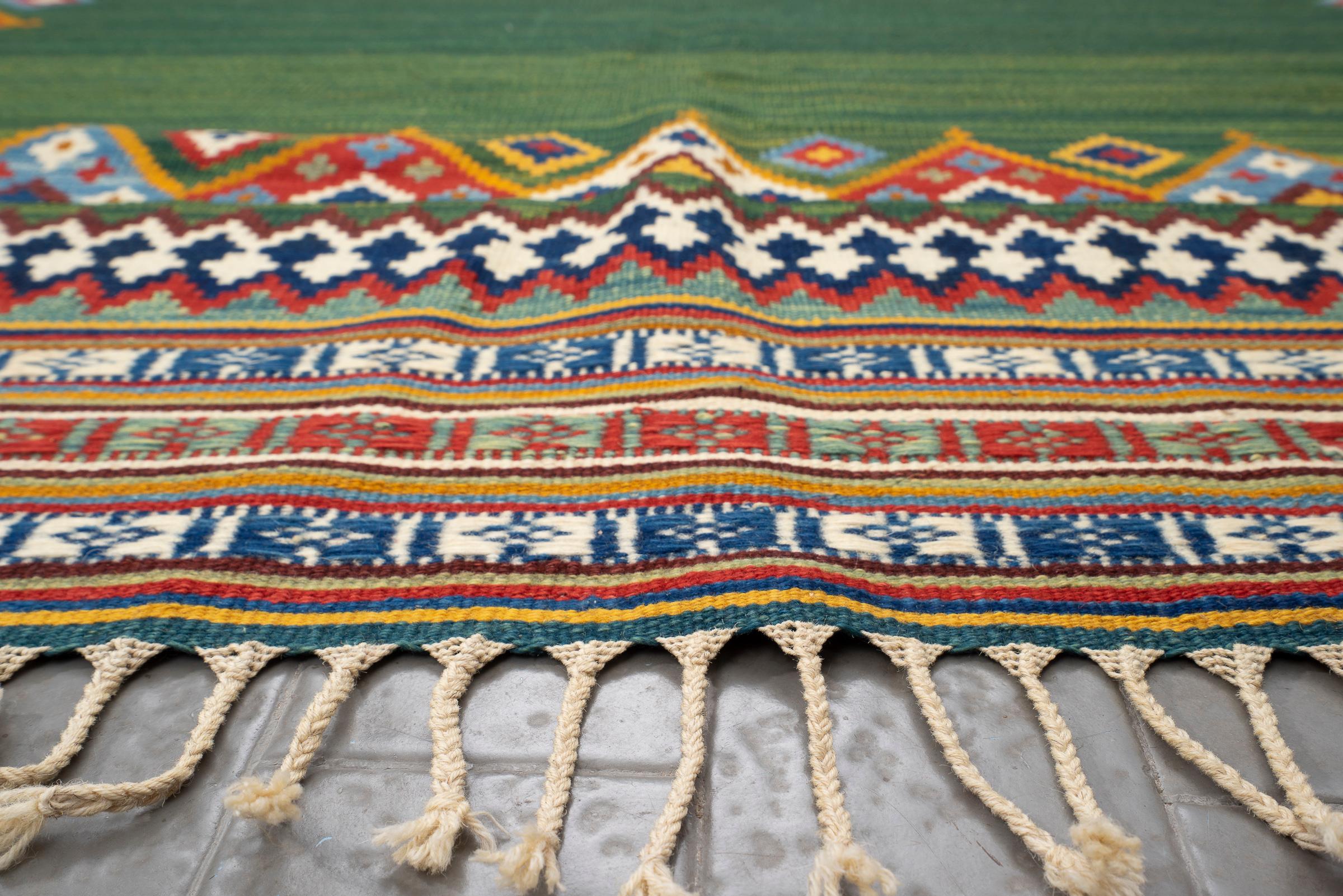 New Weave Fine Qashqai Green Fields Persian Kilim Rug