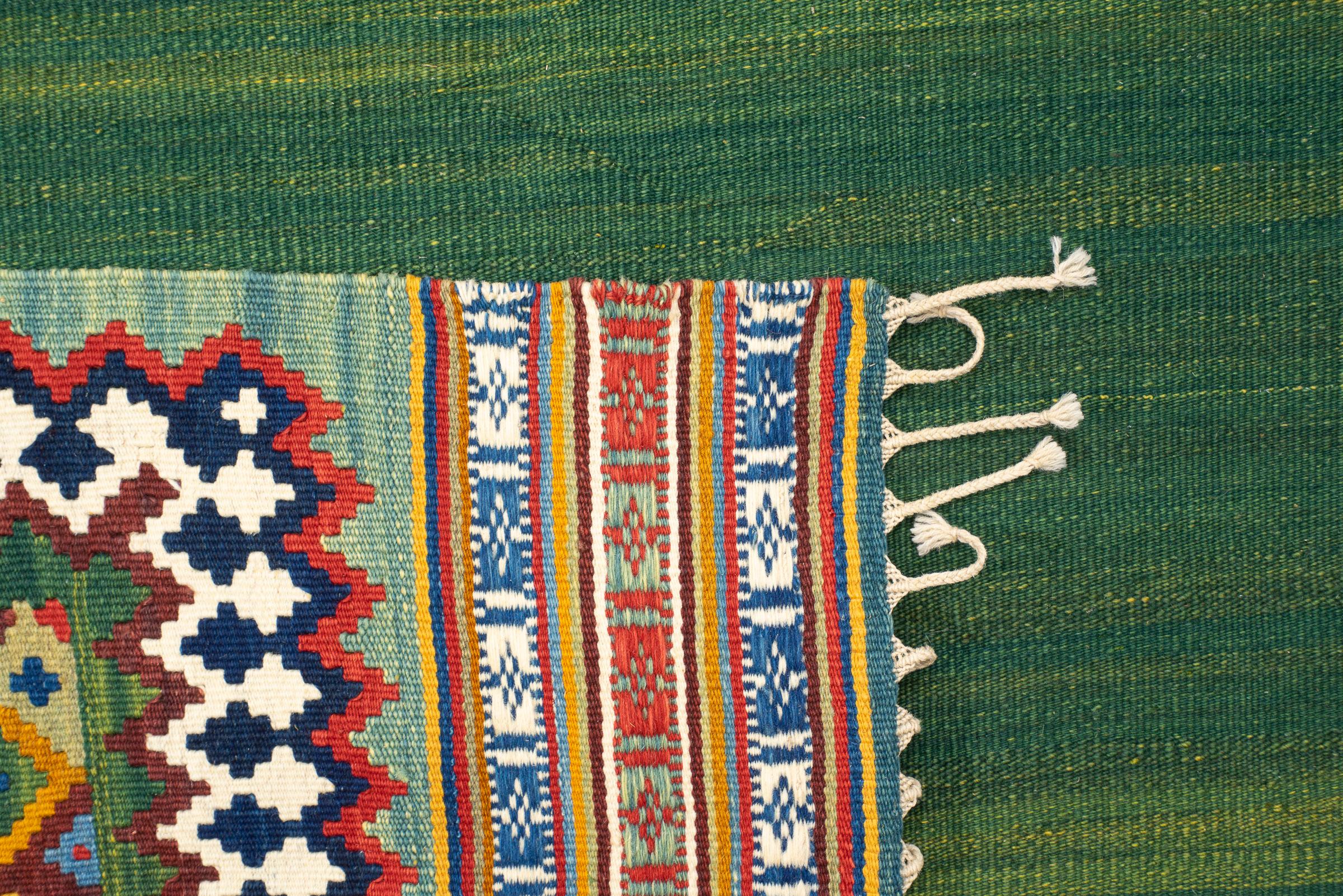 New Weave Fine Qashqai Green Fields Persian Kilim Rug