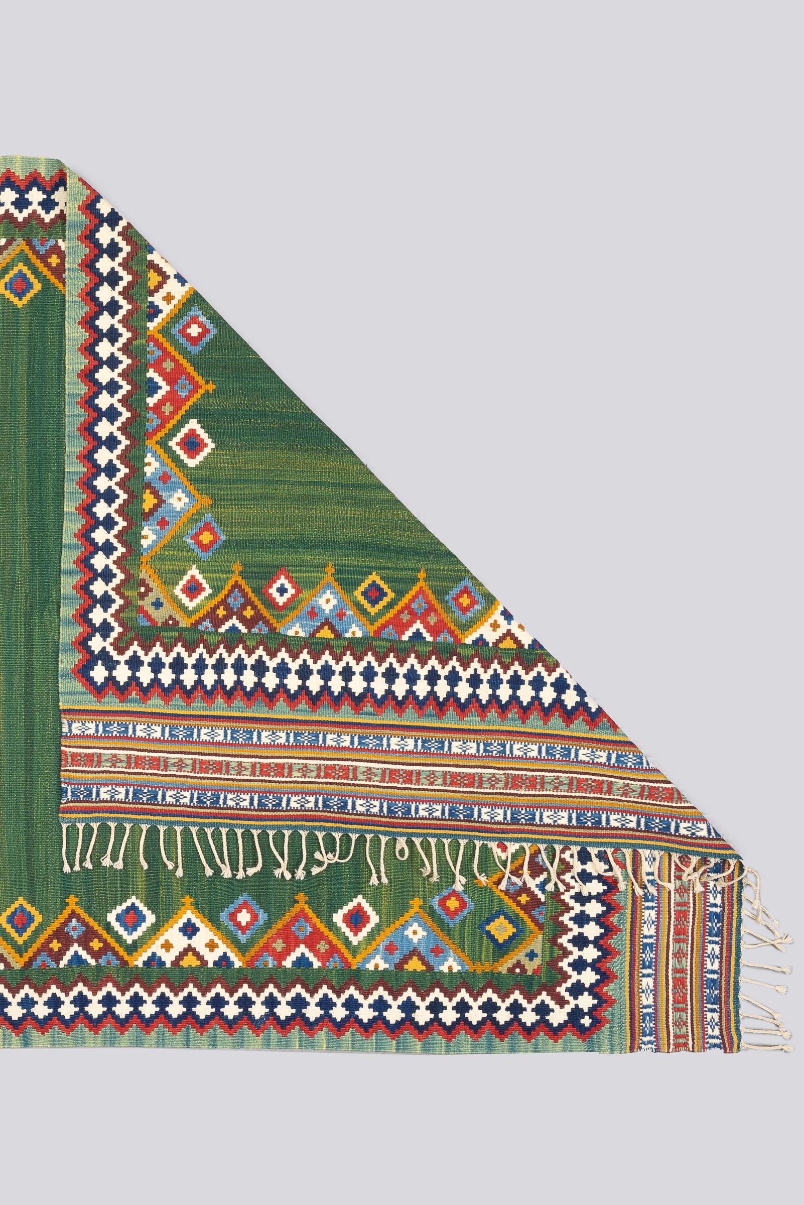 New Weave Fine Qashqai Green Fields Persian Kilim Rug