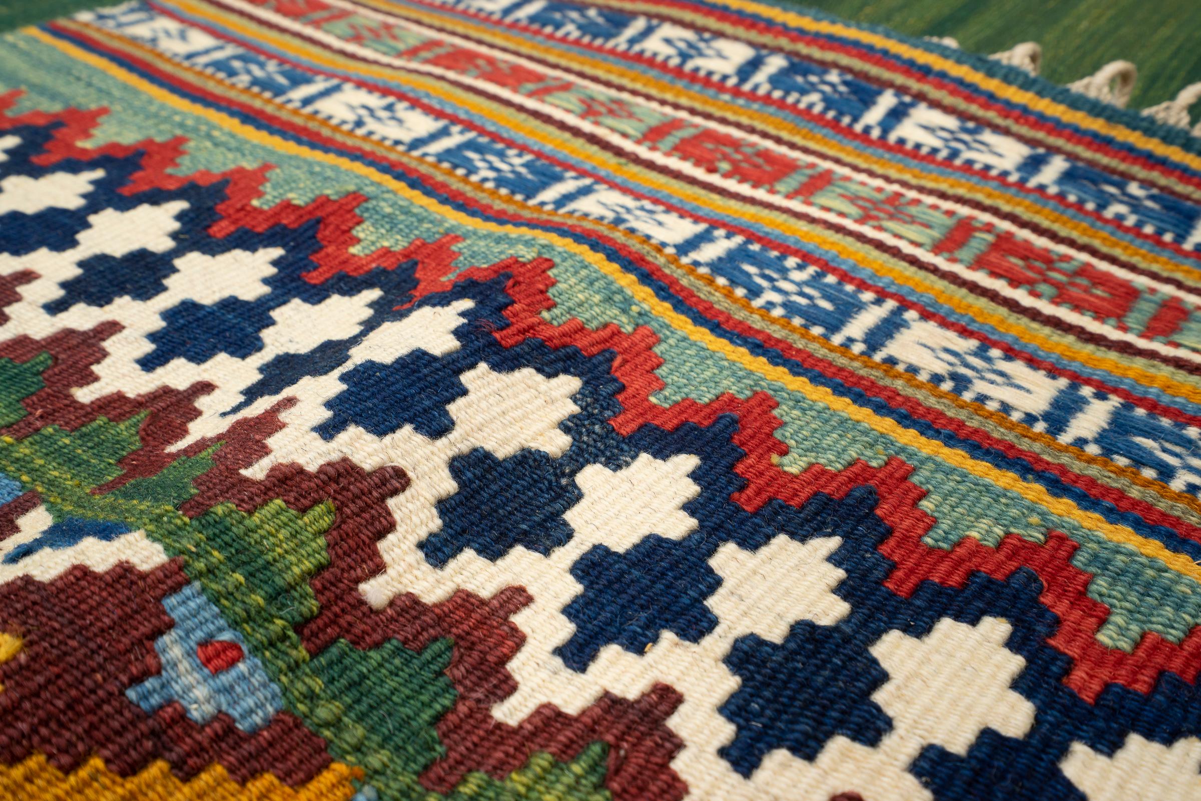 New Weave Fine Qashqai Green Fields Persian Kilim Rug
