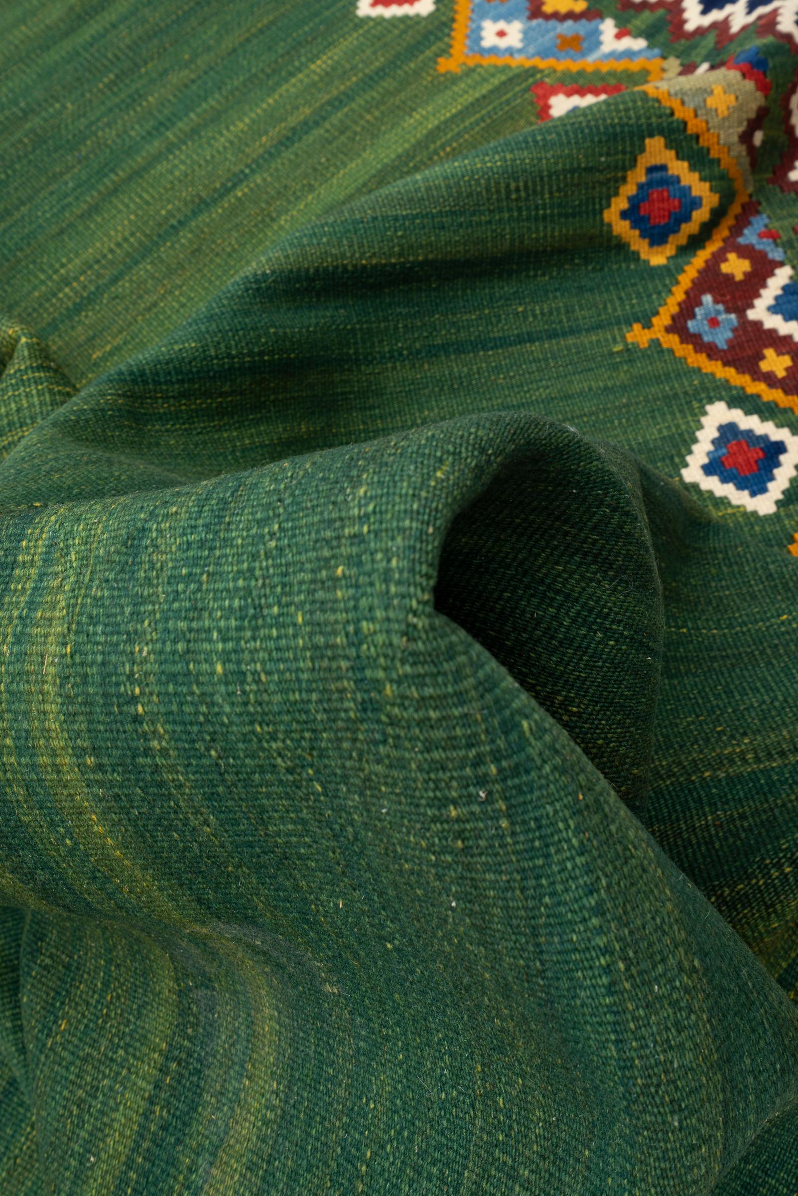 New Weave Fine Qashqai Green Fields Persian Kilim Rug