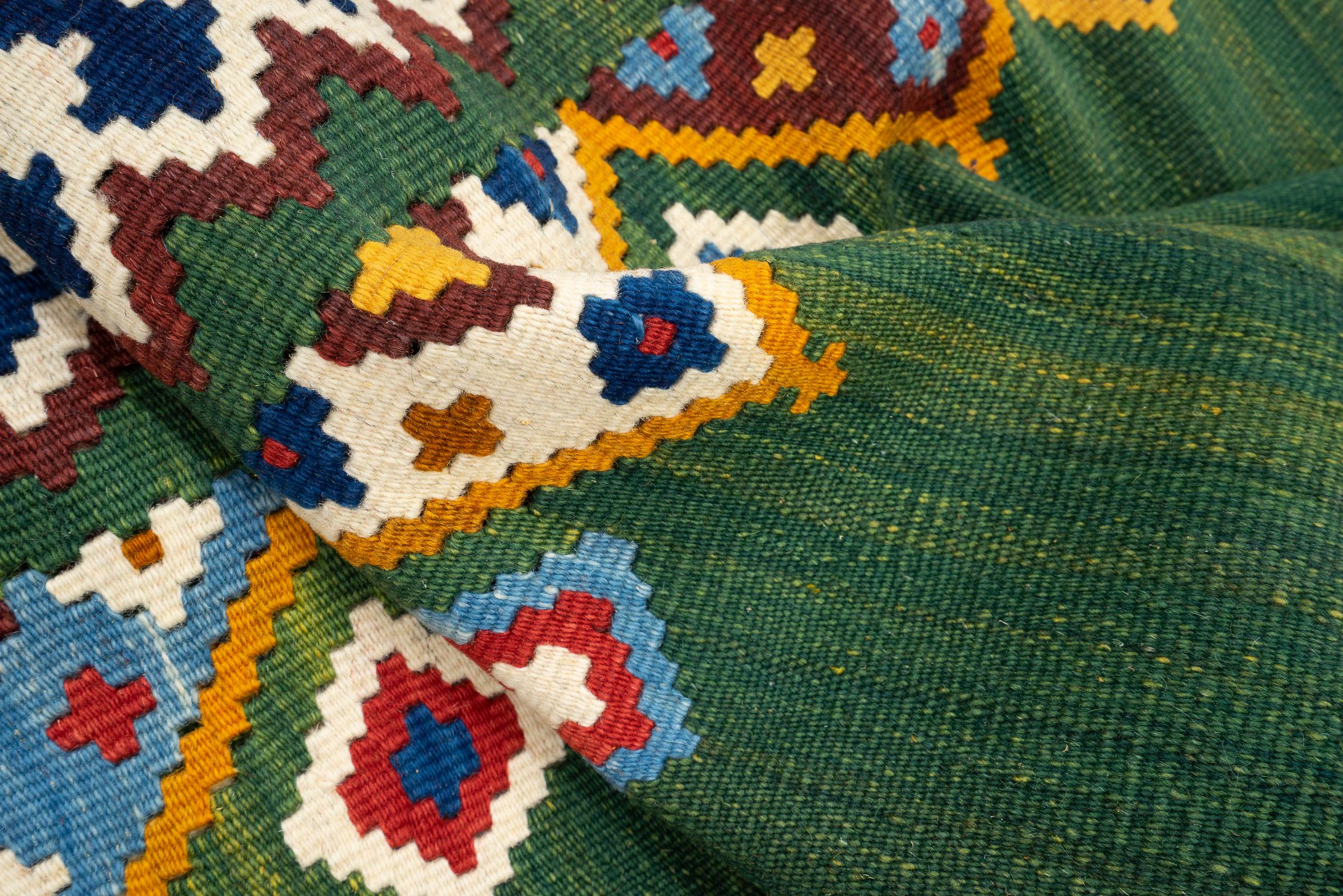 New Weave Fine Qashqai Green Fields Persian Kilim Rug
