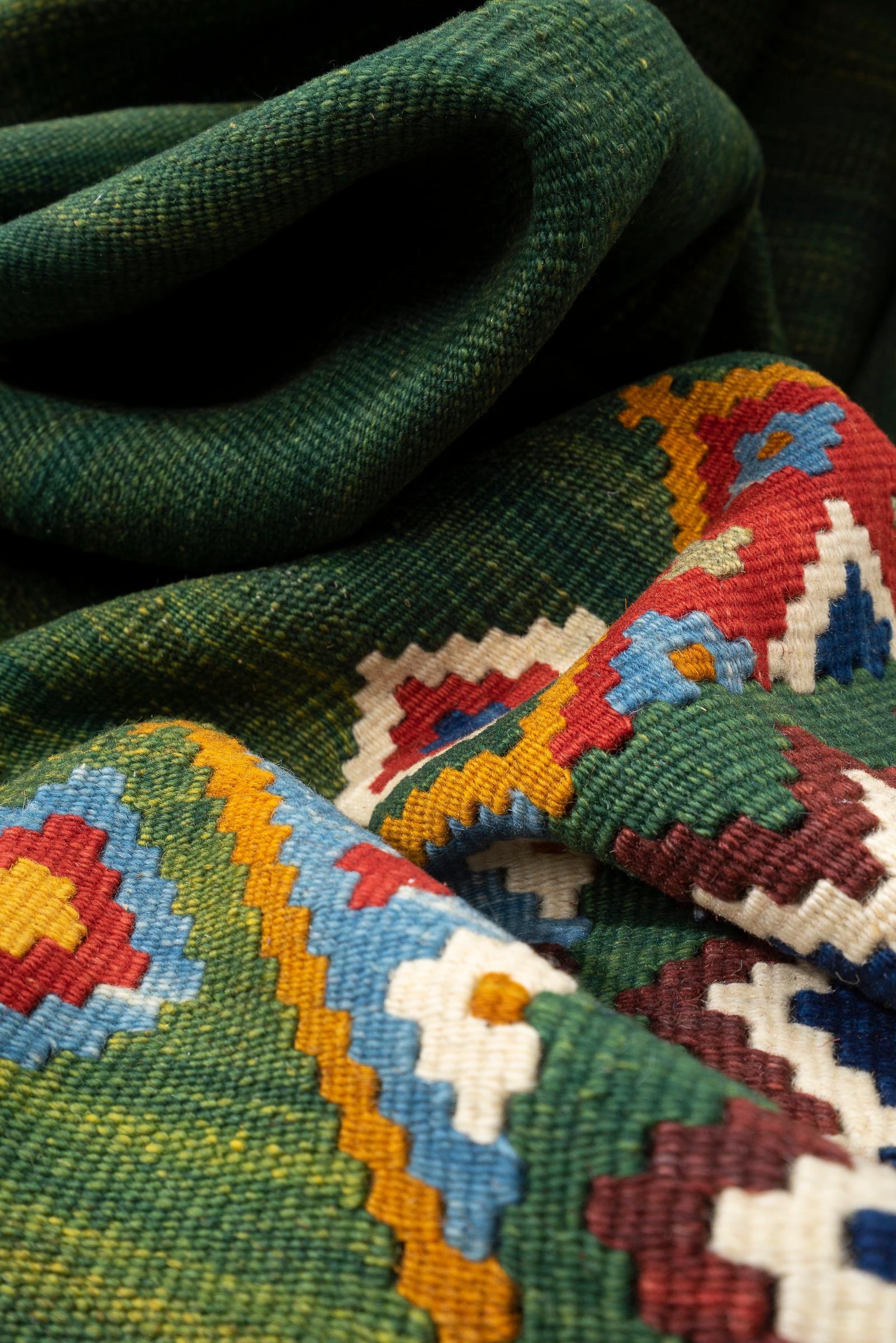 New Weave Fine Qashqai Green Fields Persian Kilim Rug