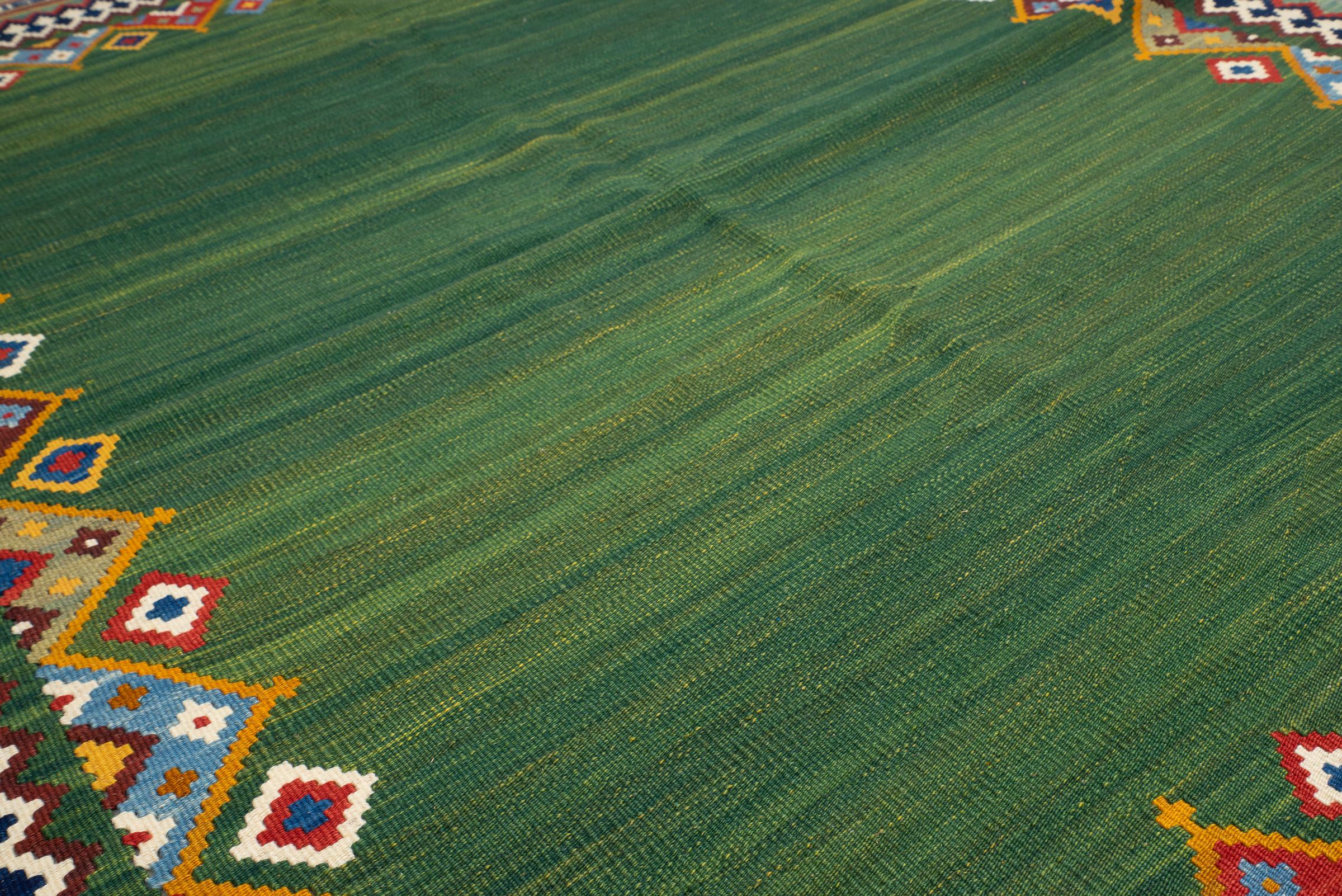 New Weave Fine Qashqai Green Fields Persian Kilim Rug