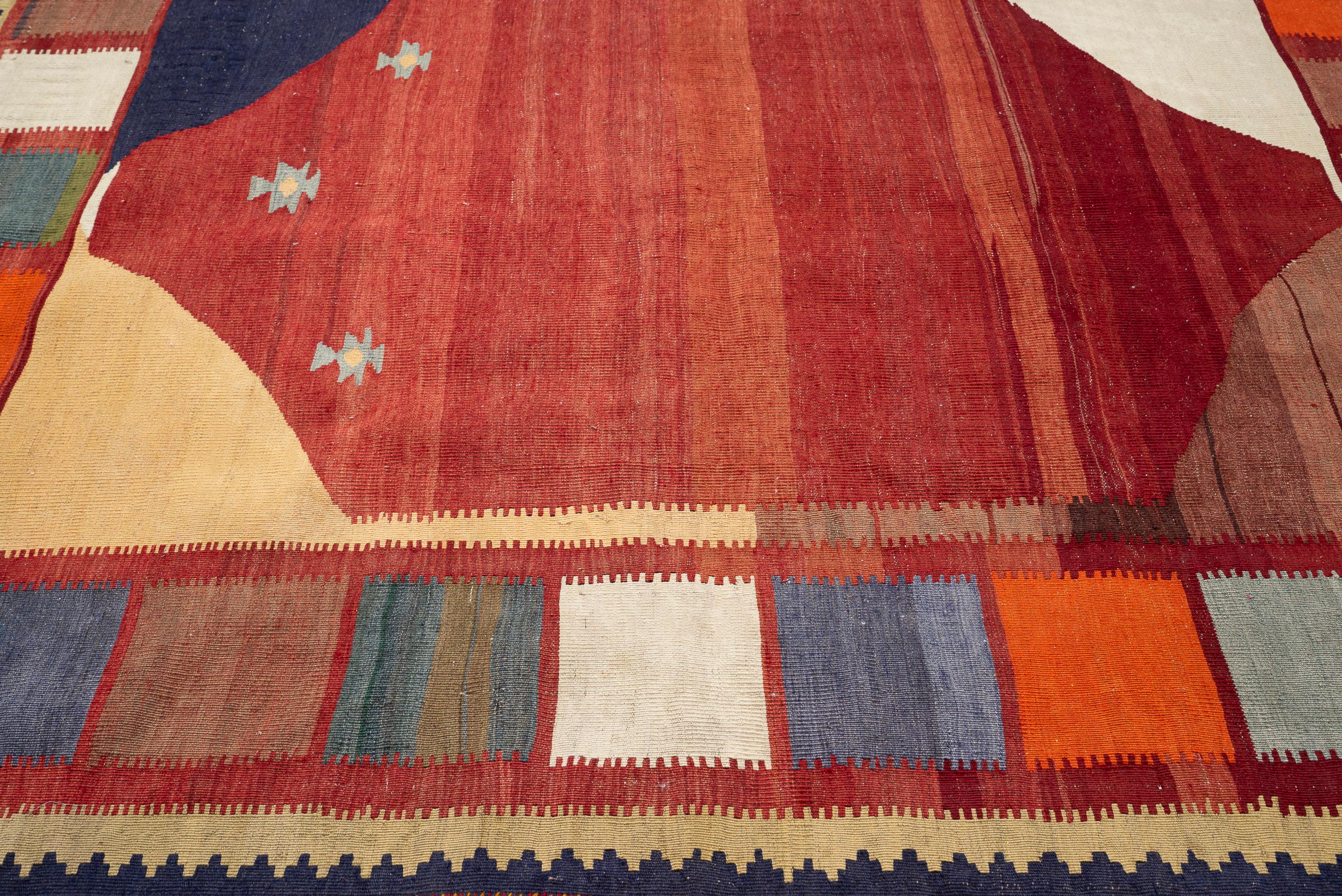 Antique Qashqai Squares Persian Kilim Rug