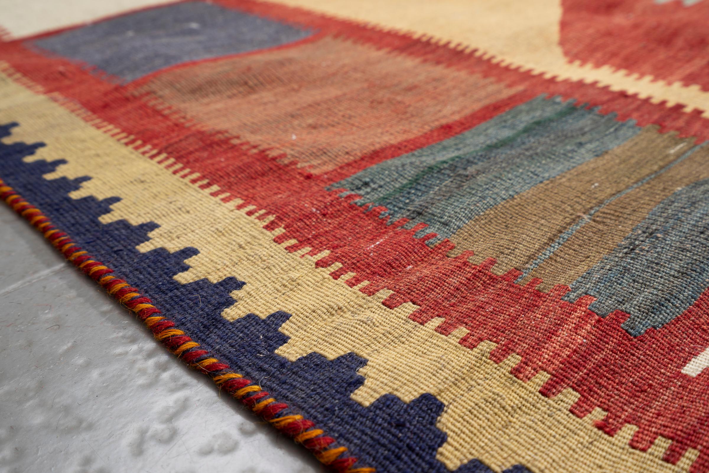Antique Qashqai Squares Persian Kilim Rug