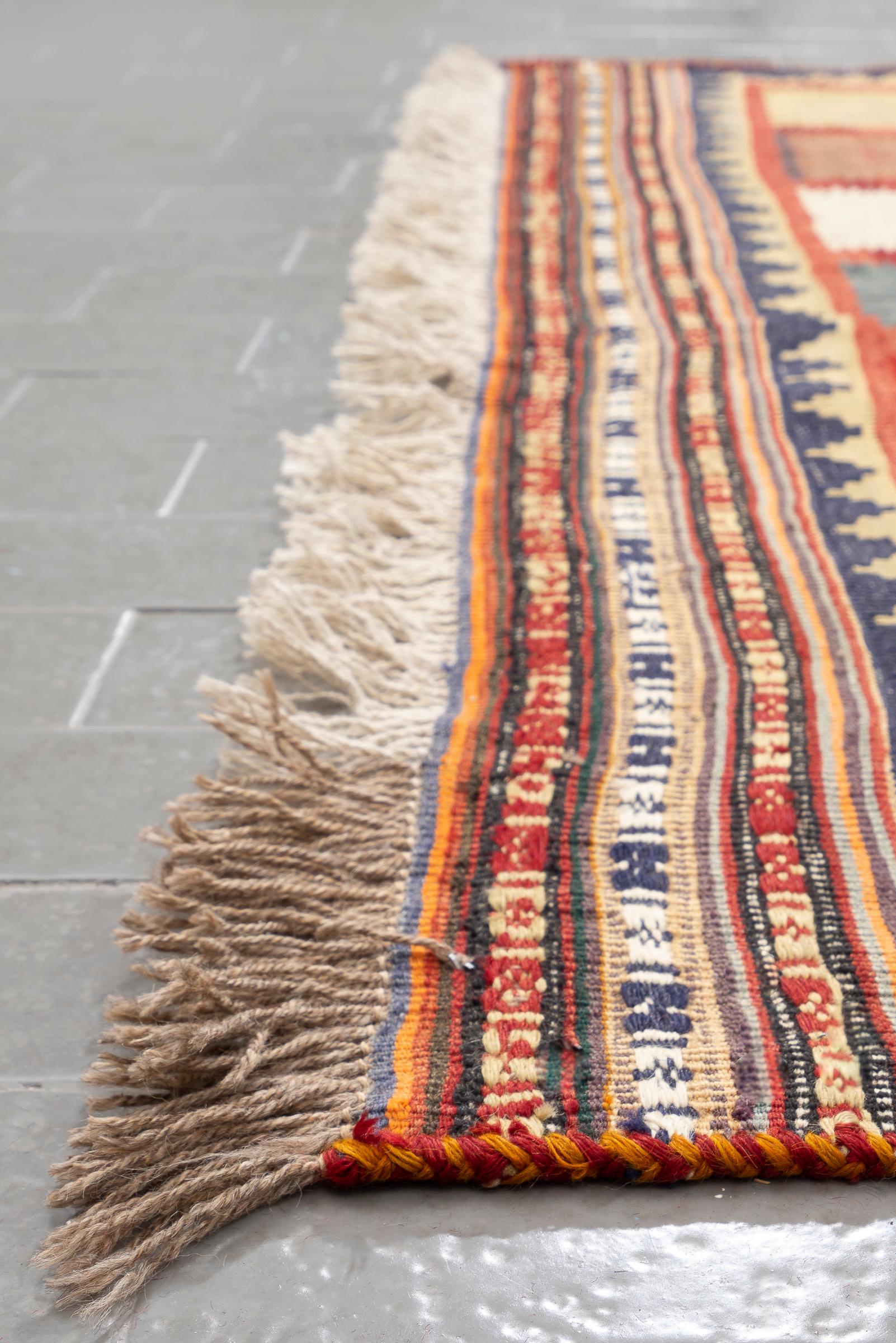 Antique Qashqai Squares Persian Kilim Rug