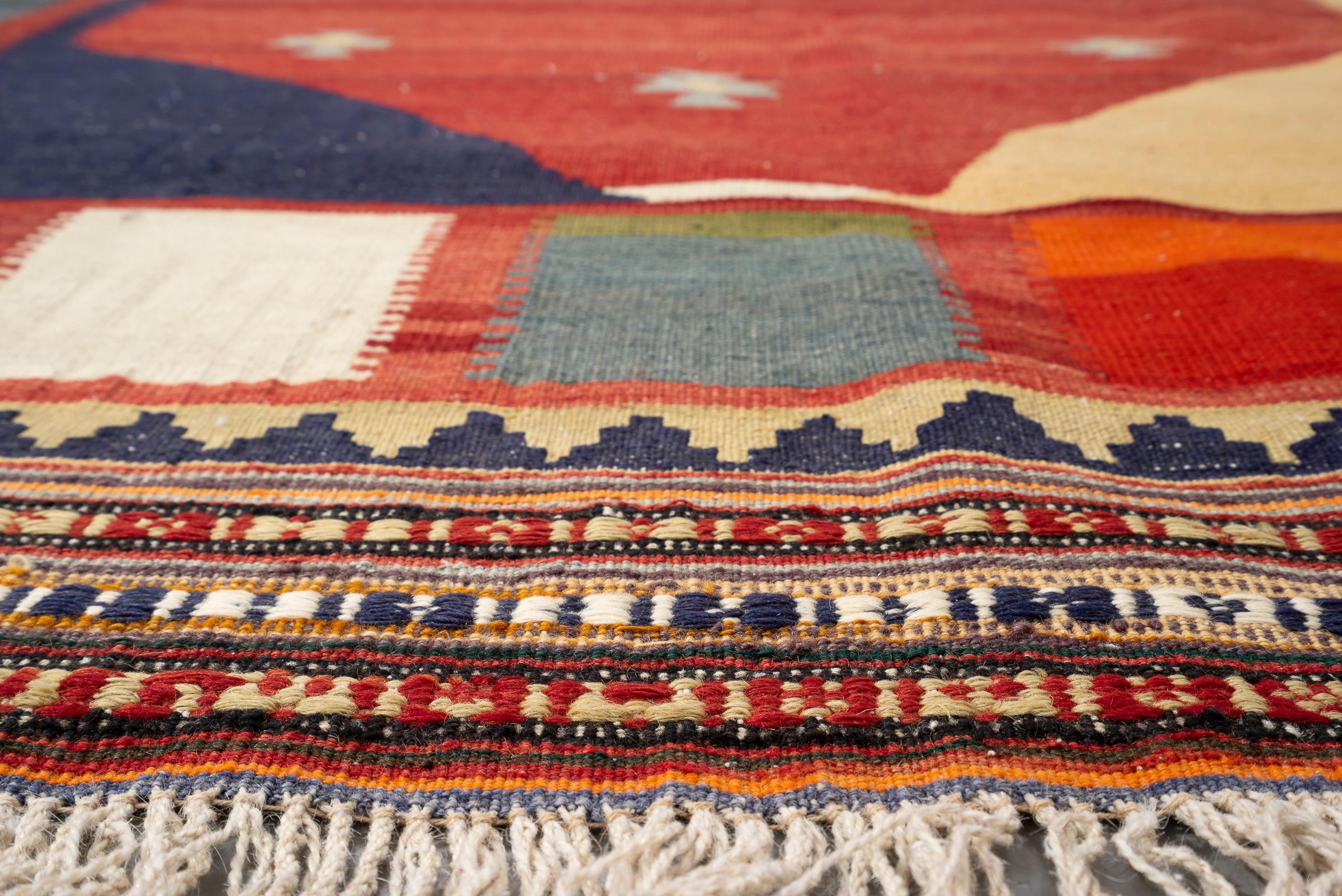Antique Qashqai Squares Persian Kilim Rug