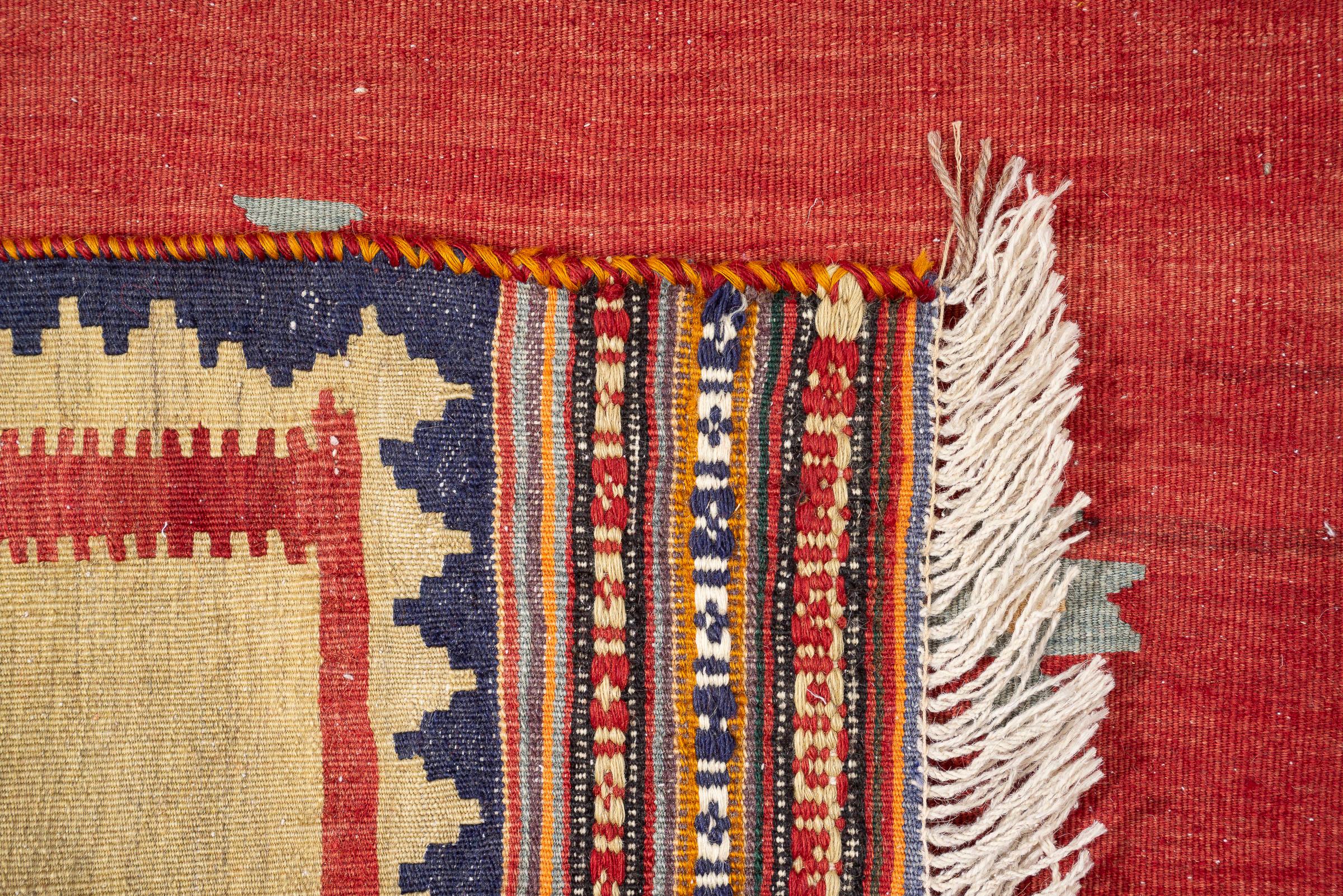 Antique Qashqai Squares Persian Kilim Rug