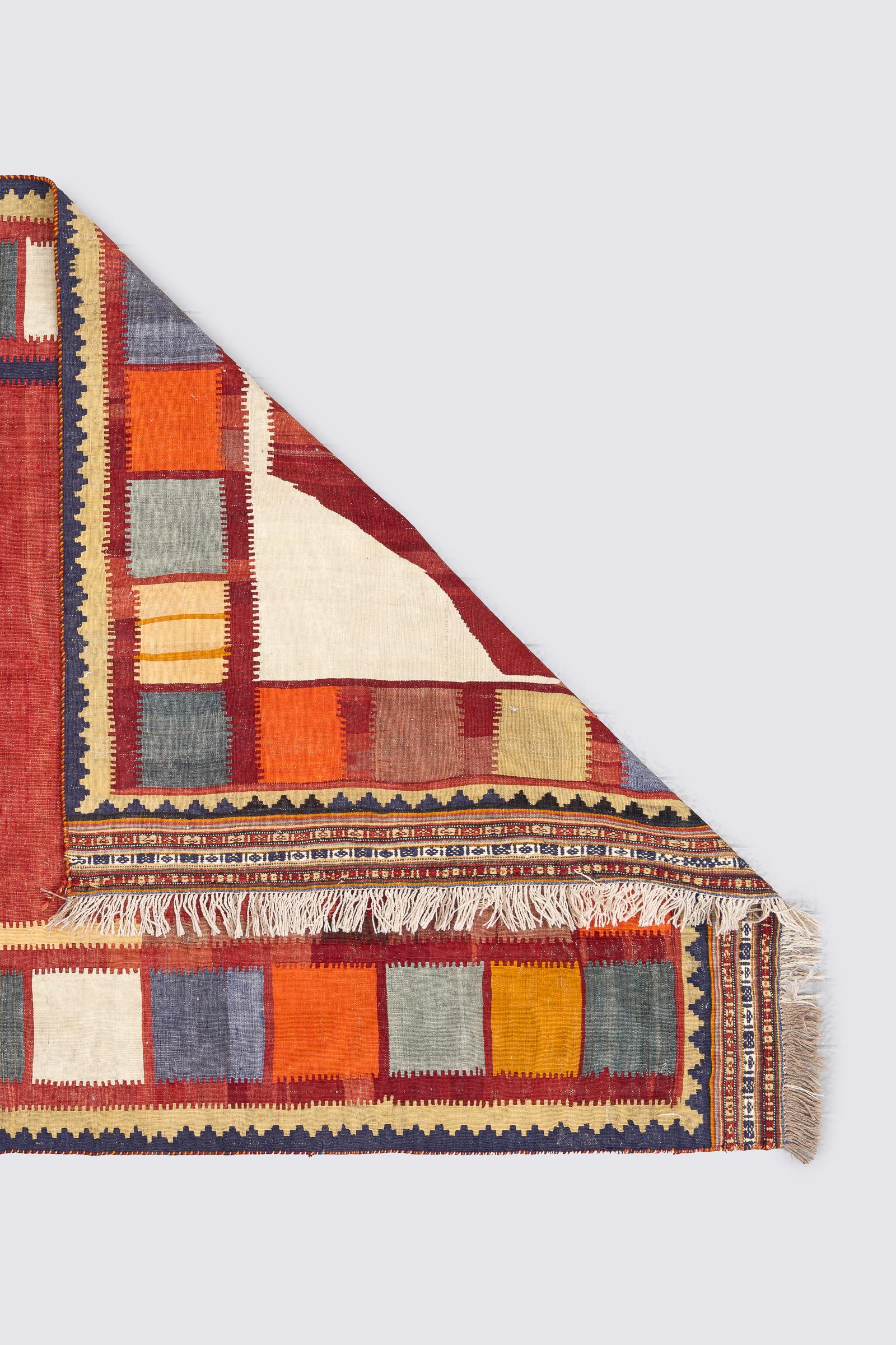 Antique Qashqai Squares Persian Kilim Rug