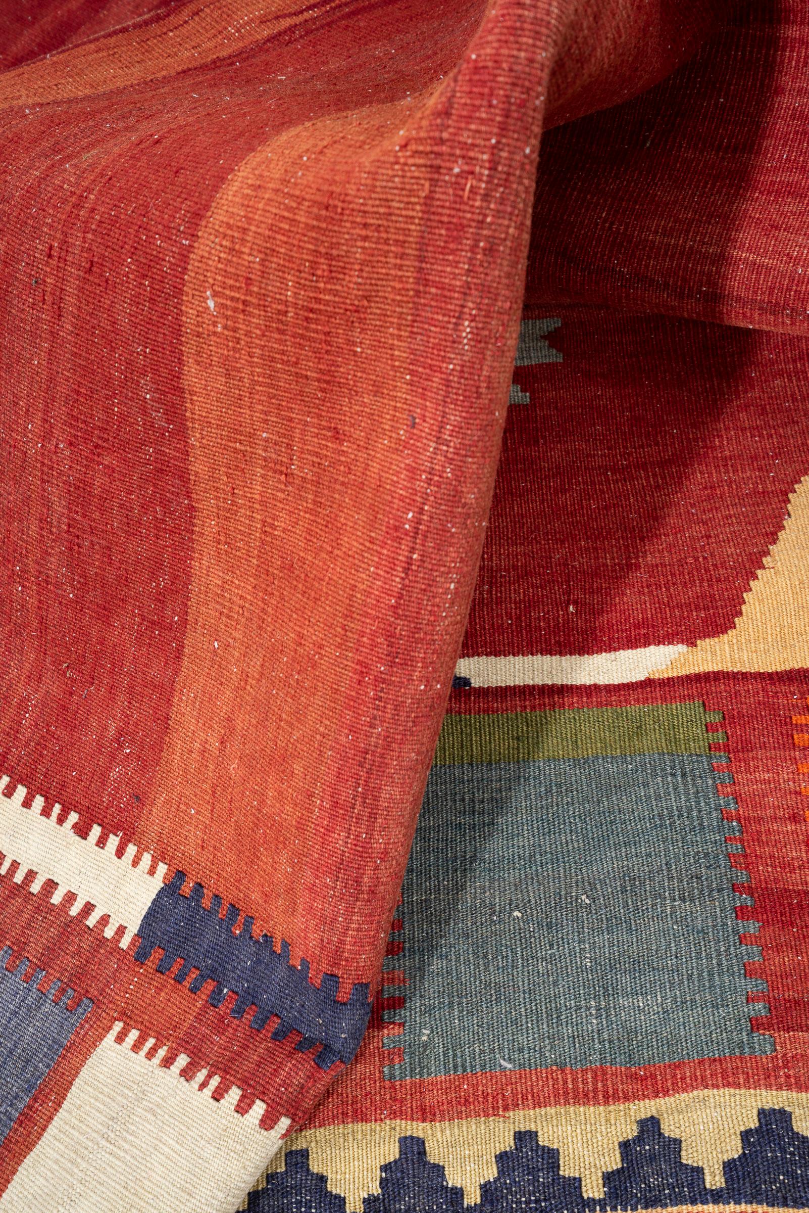 Antique Qashqai Squares Persian Kilim Rug