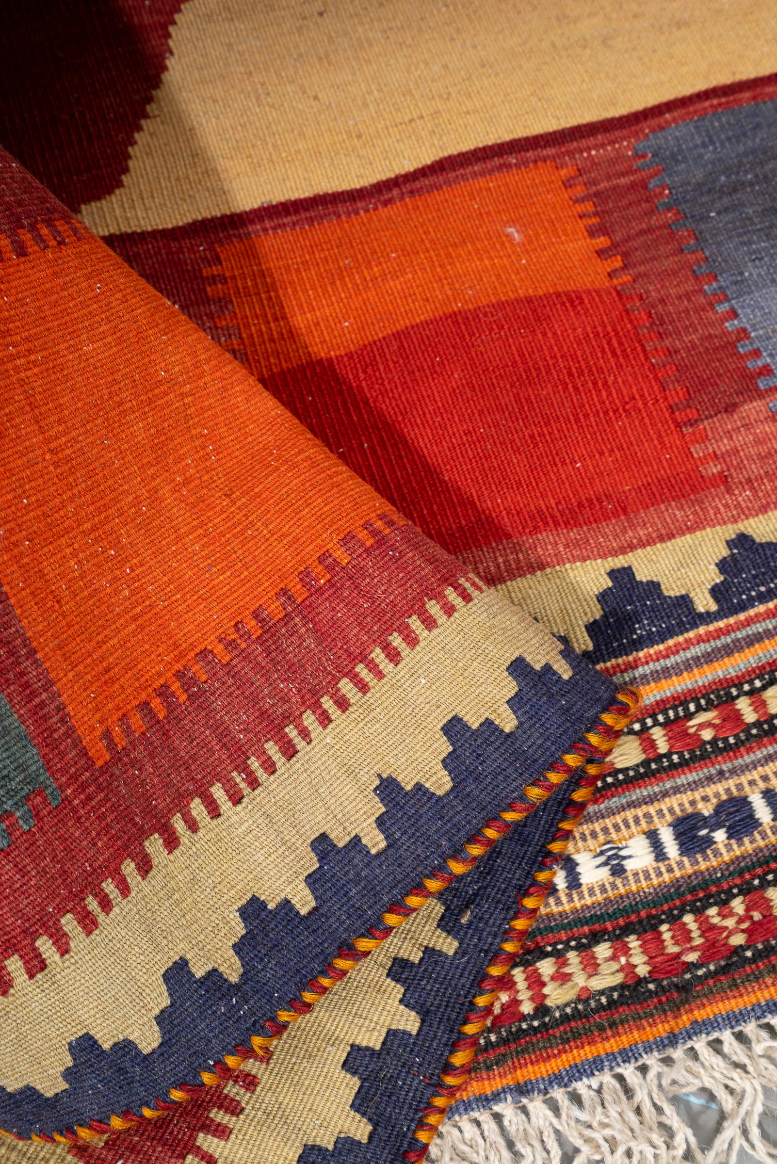 Antique Qashqai Squares Persian Kilim Rug