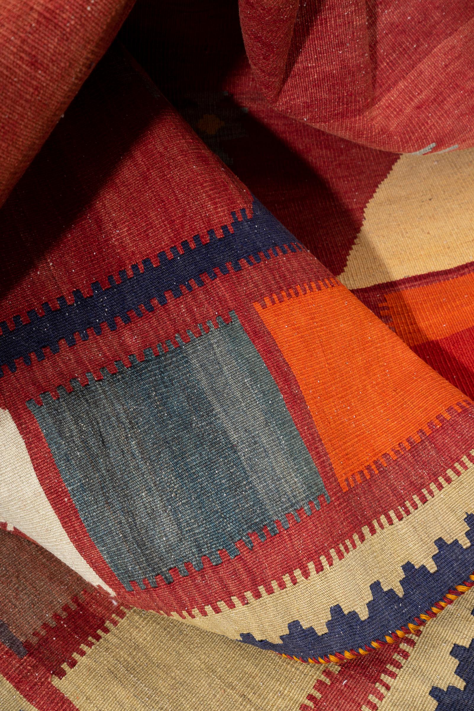 Antique Qashqai Squares Persian Kilim Rug