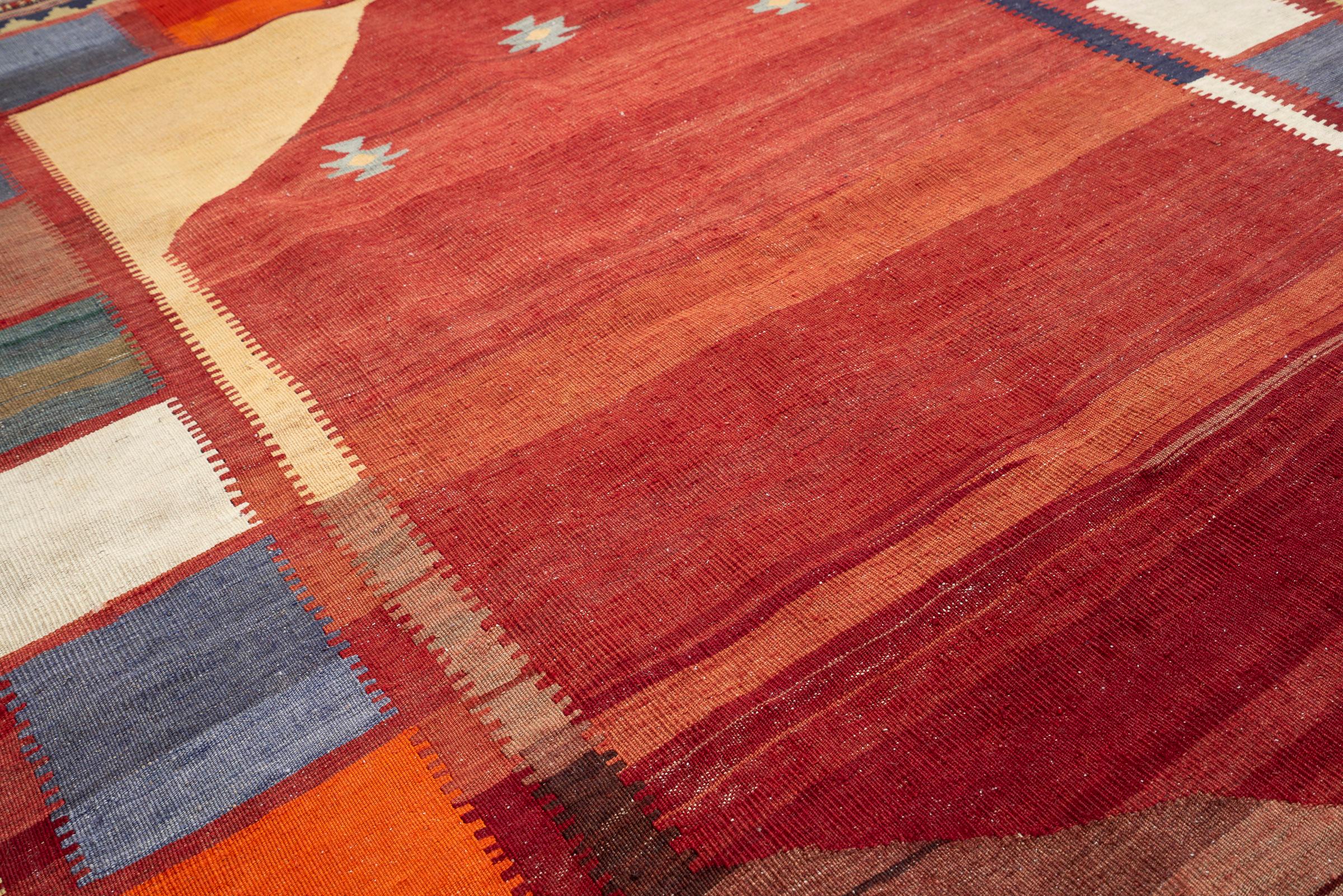 Antique Qashqai Squares Persian Kilim Rug