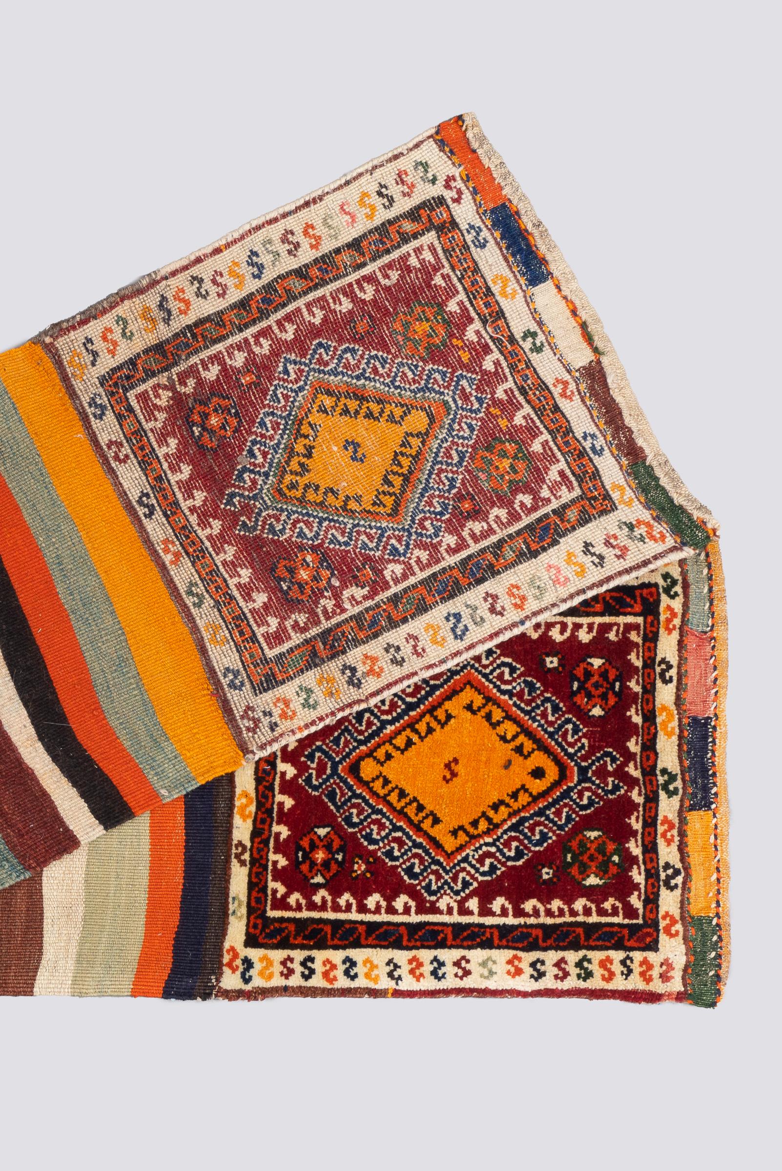 Vintage Lor Fars Opened Saddle Bag Persian Runner Rug