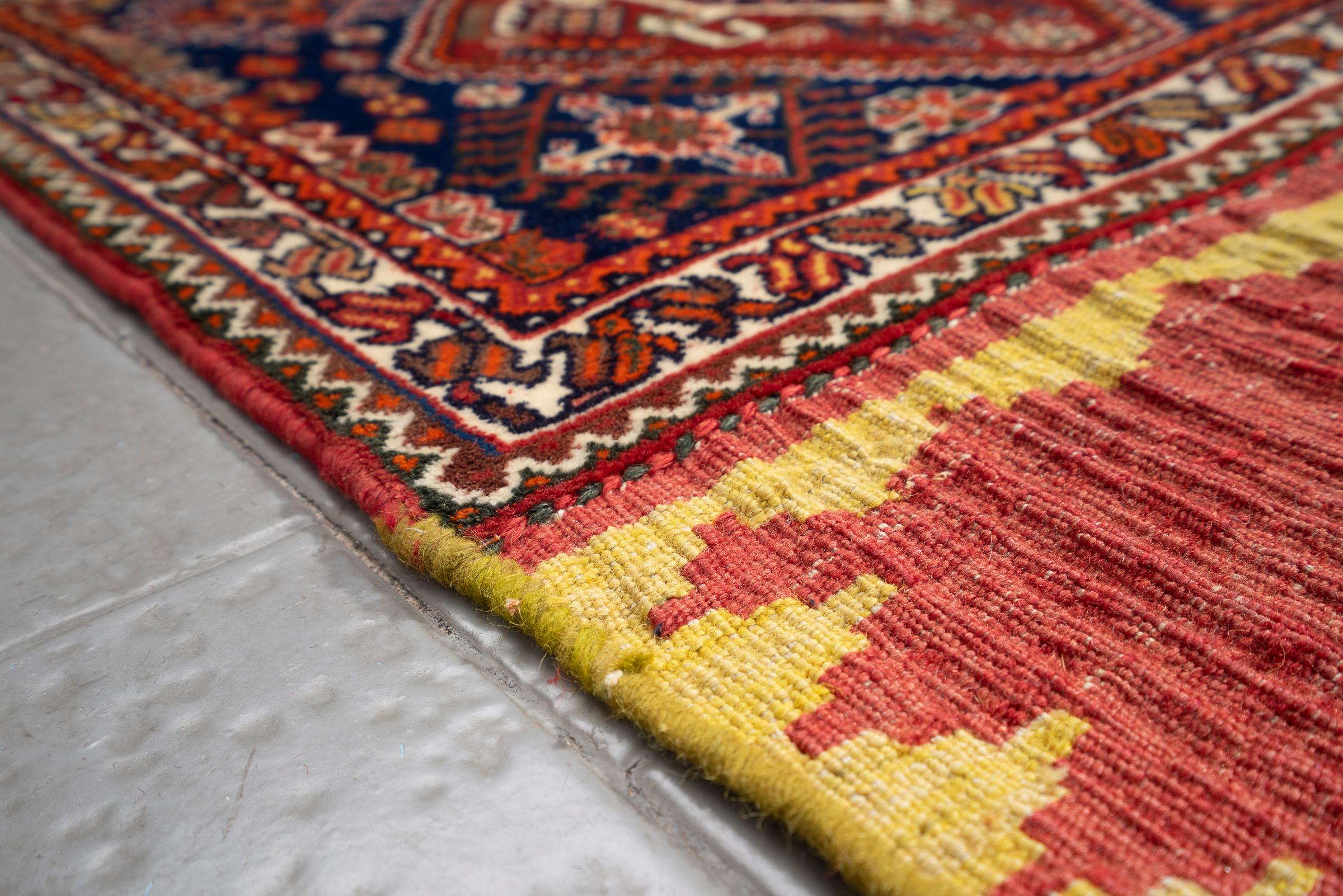 Vintage Qashqai ShababLoo Koohi Opened Saddle Bag Persian Runner Rug
