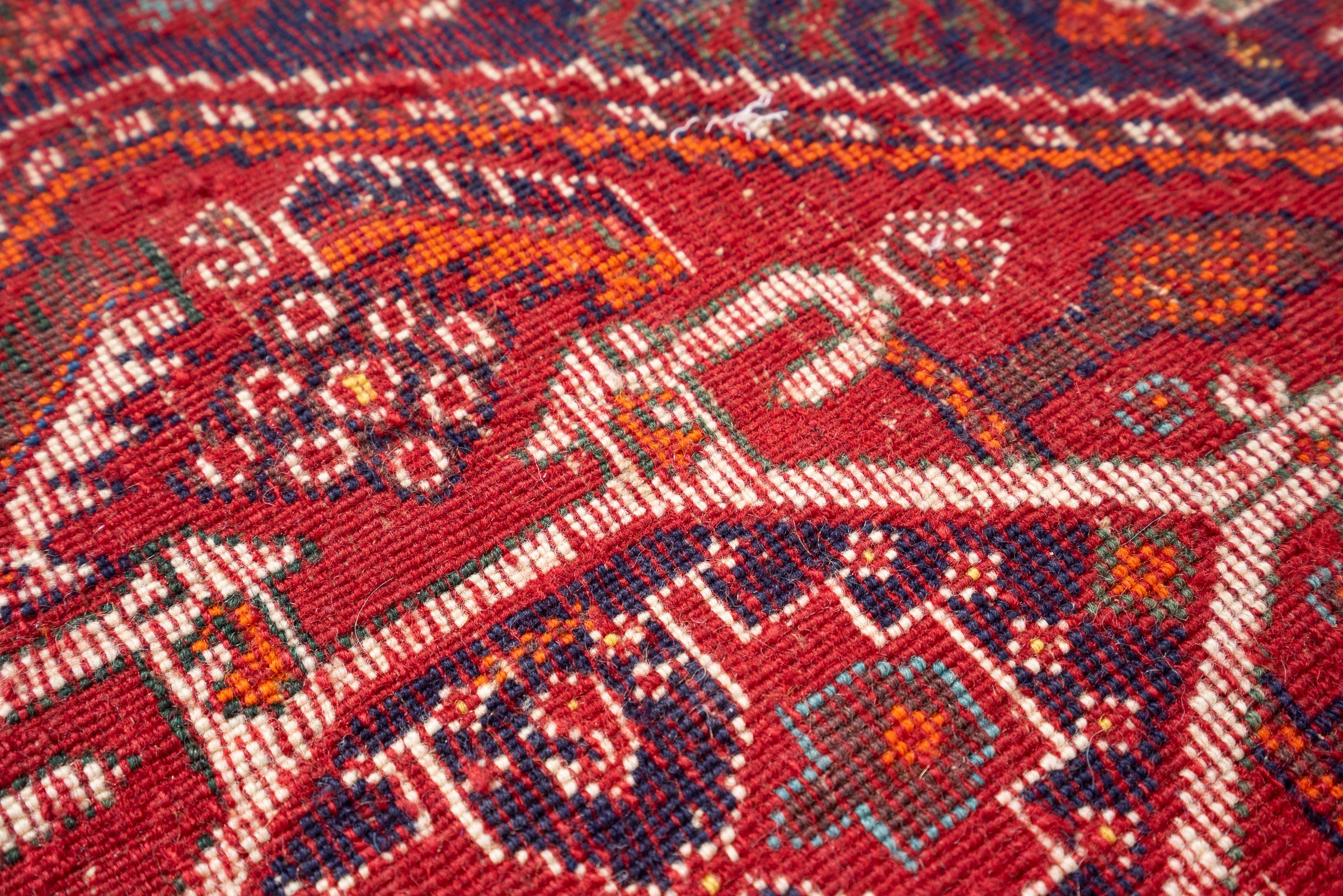 Vintage Qashqai ShababLoo Koohi Opened Saddle Bag Persian Runner Rug