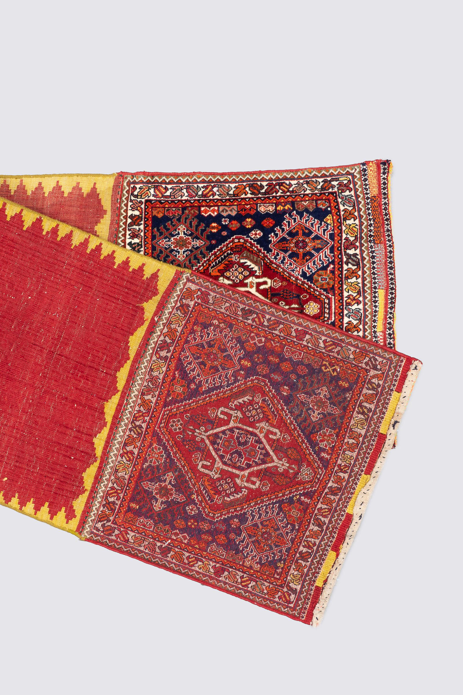 Vintage Qashqai ShababLoo Koohi Opened Saddle Bag Persian Runner Rug
