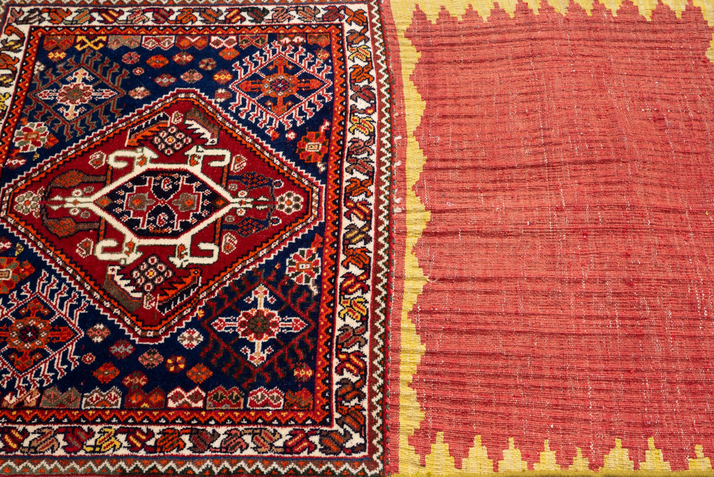 Vintage Qashqai ShababLoo Koohi Opened Saddle Bag Persian Runner Rug