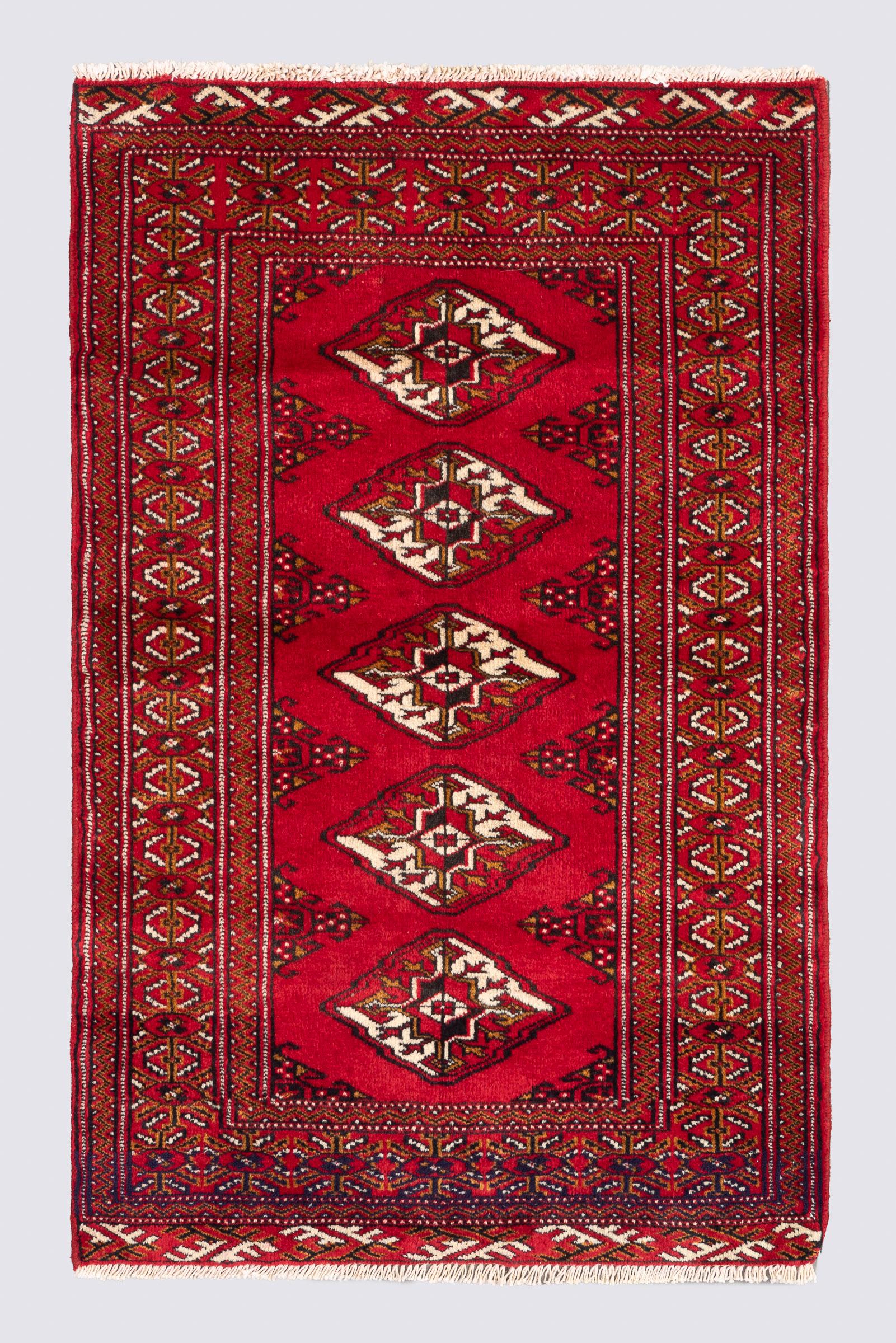 Vintage Fine Torkaman Yamut Mari Gool Five Toranj Poshti Carpet 0.8SQM