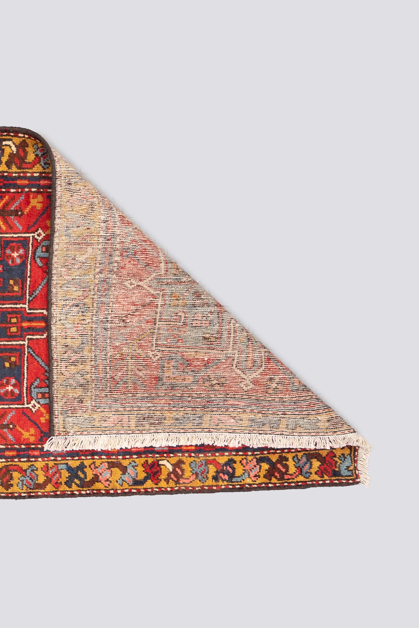 Antique Heriz Five Medallion Persian Runner Rug, Red Field, Early 20th Century