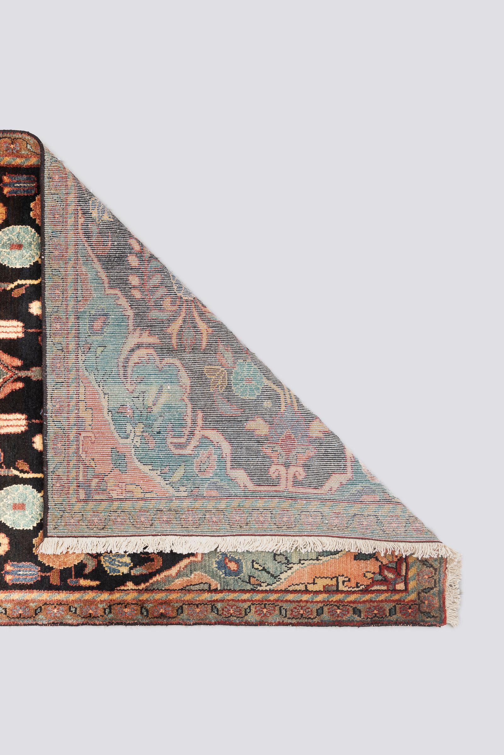 Antique Malayer Celadon Medallion Persian Rug, Navy Field, 1890–1910